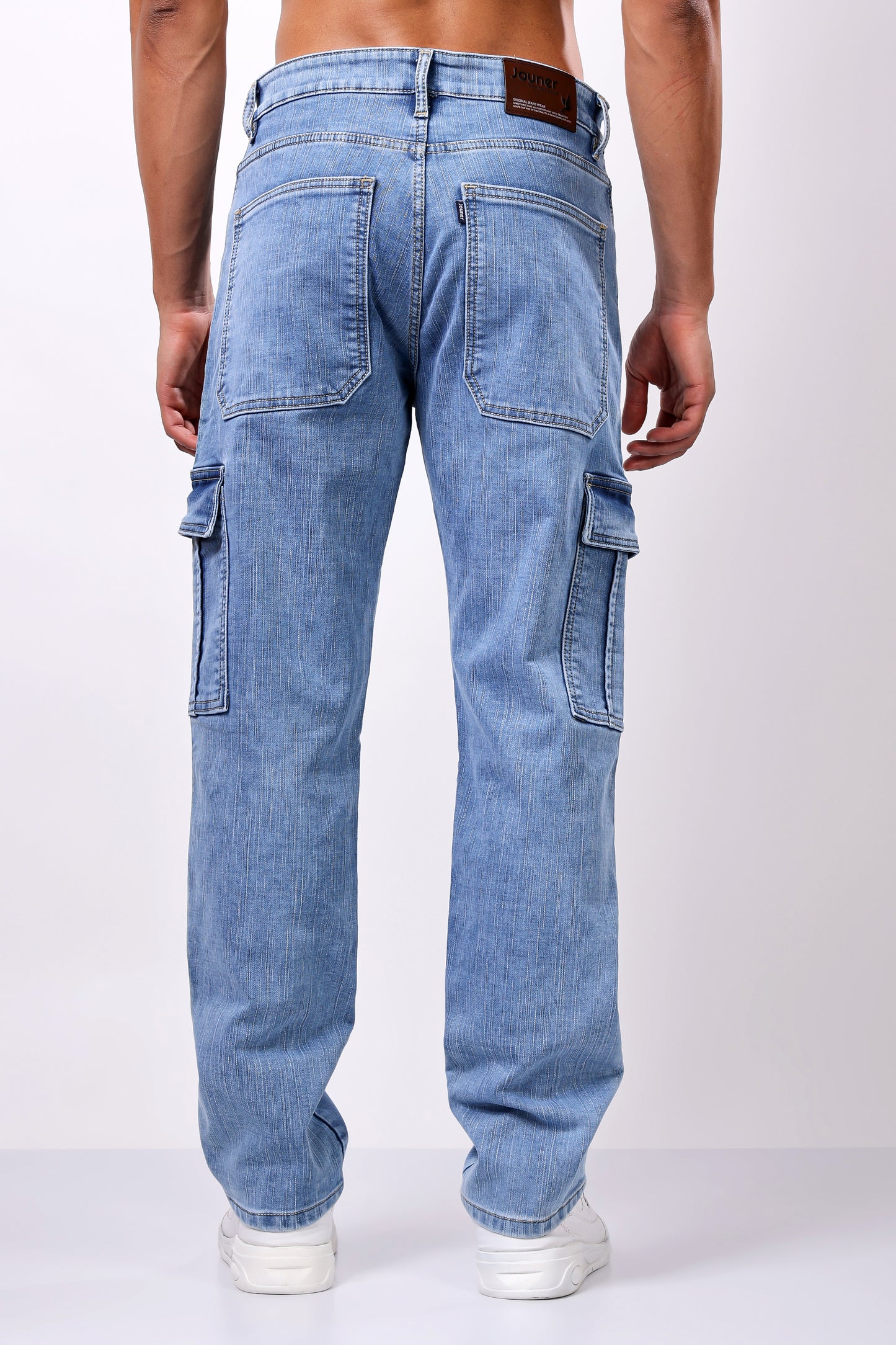 Light Blue Washed Denim Cargo Jeans with Utility Pockets