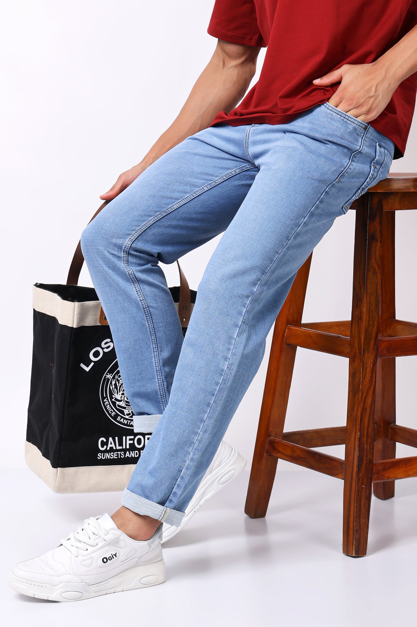 Classic Light Wash Straight-Leg Denim Jeans