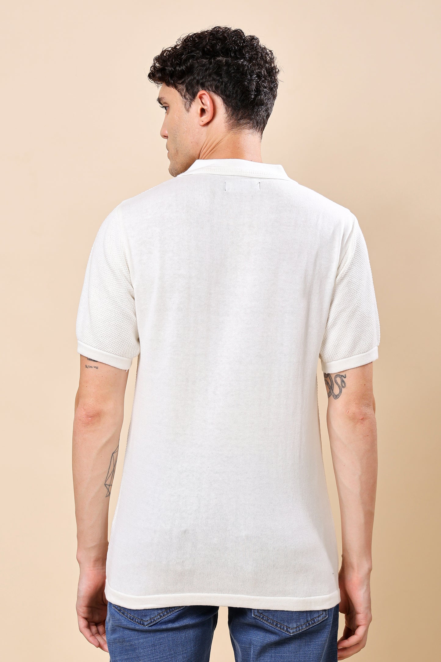 White Textured Half-Zip Polo – Smart Casual Redefined