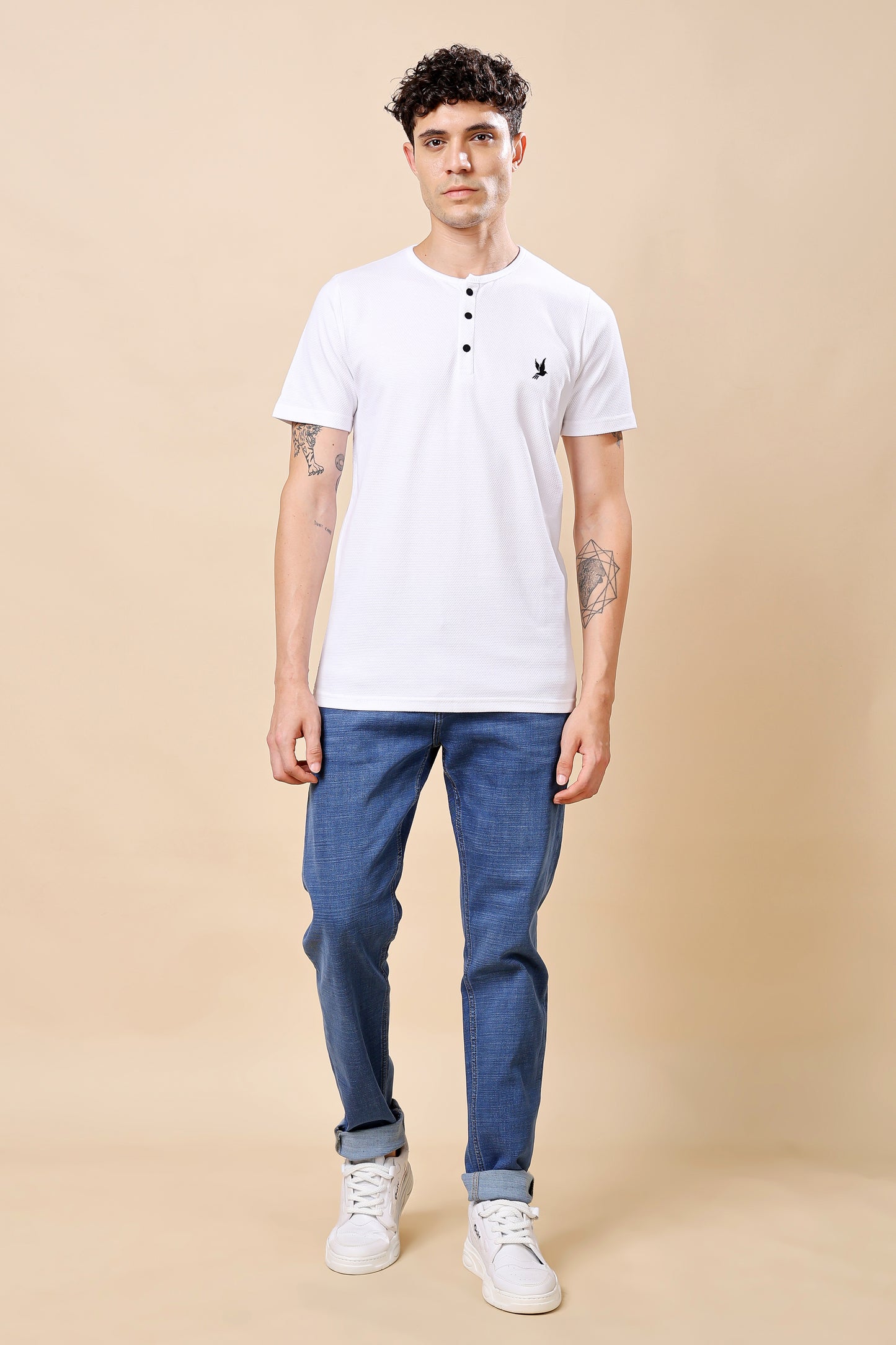 White Henley Neck T-Shirt – Minimalist Style, Maximum Comfort