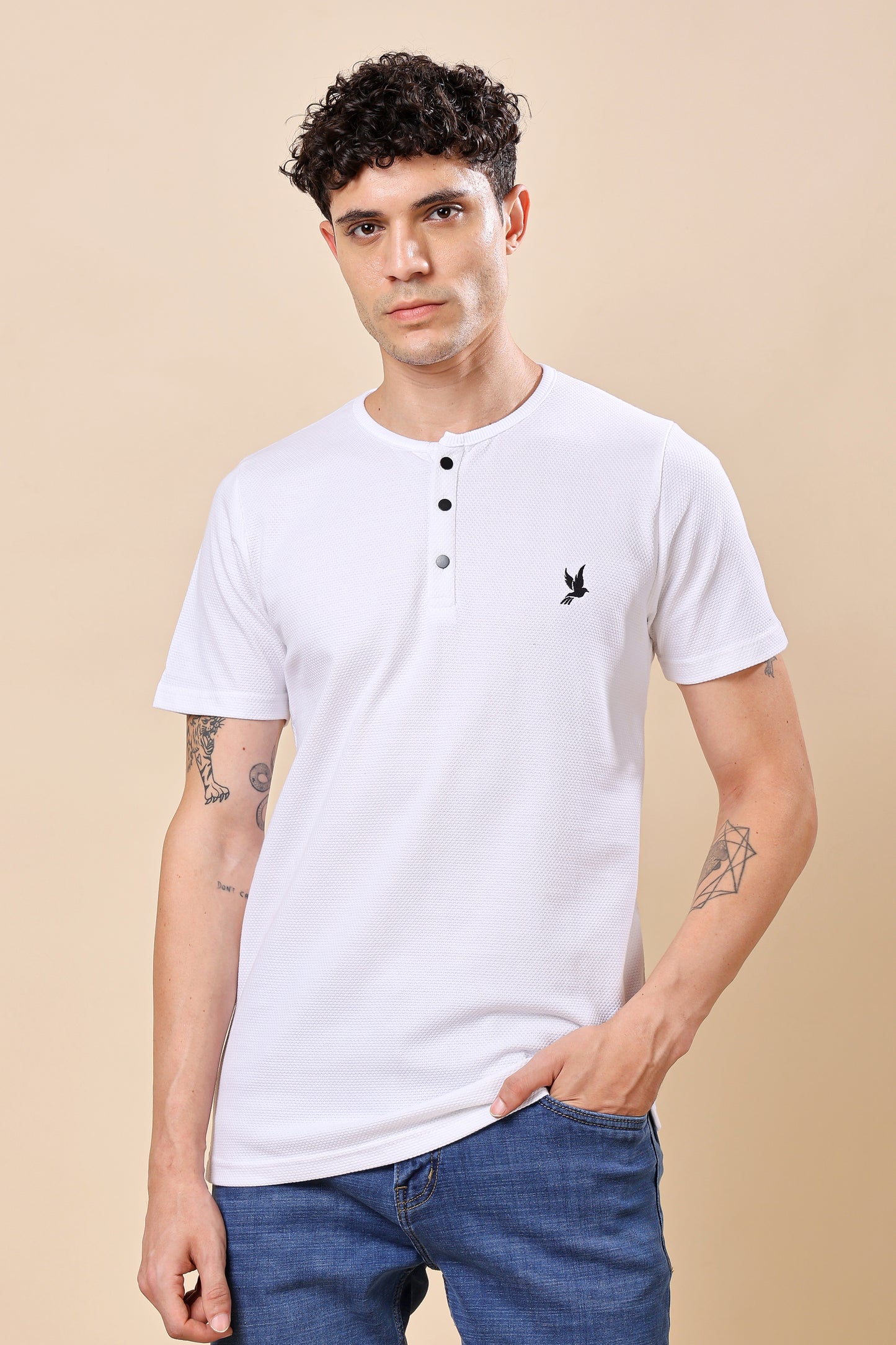 White Henley Neck T-Shirt – Minimalist Style, Maximum Comfort