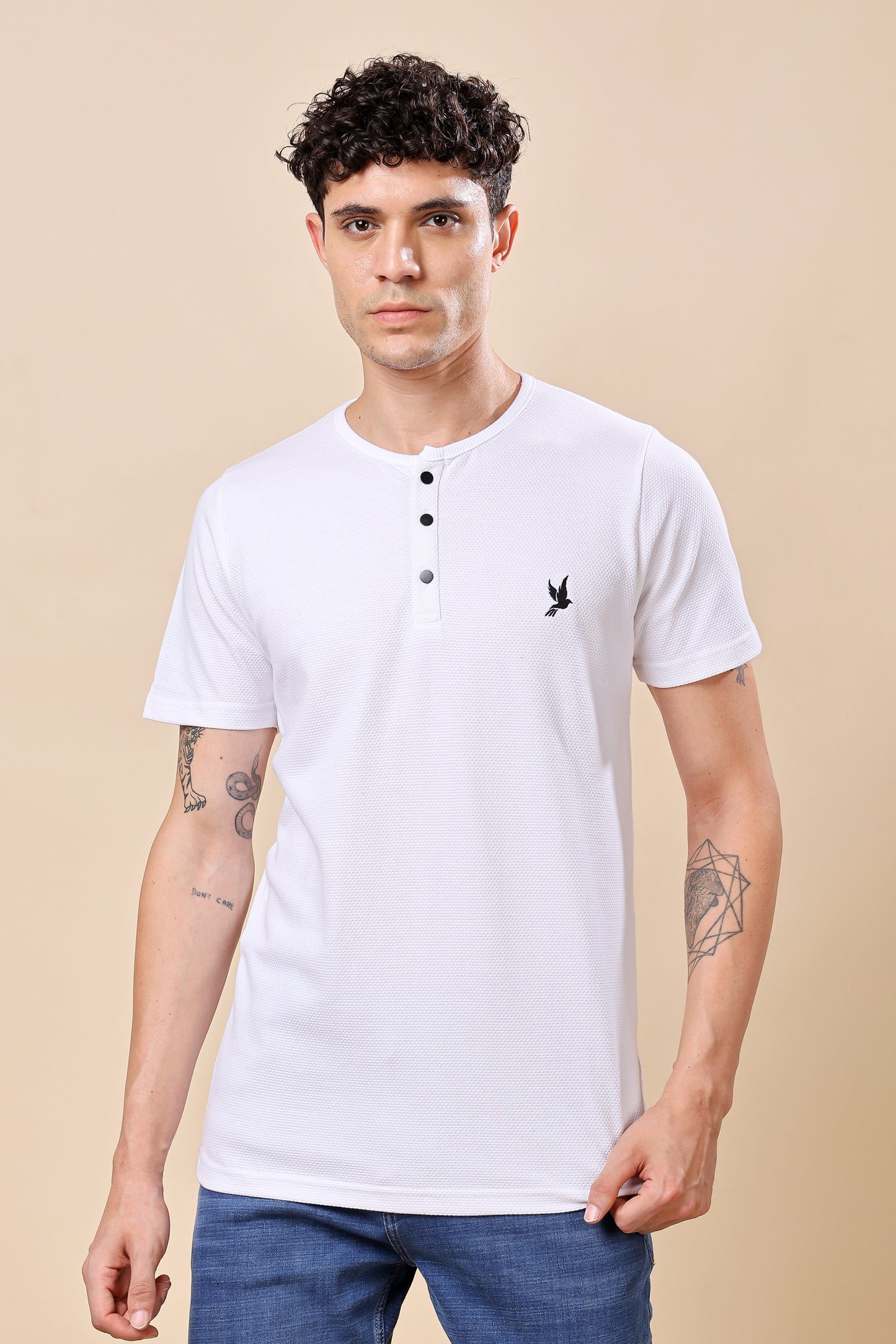 White Henley Neck T-Shirt – Minimalist Style, Maximum Comfort