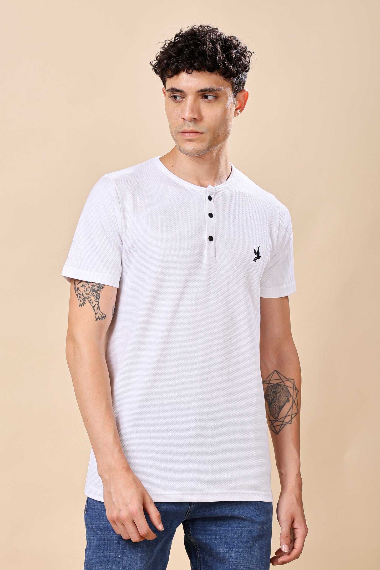 White Henley Neck T-Shirt – Minimalist Style, Maximum Comfort