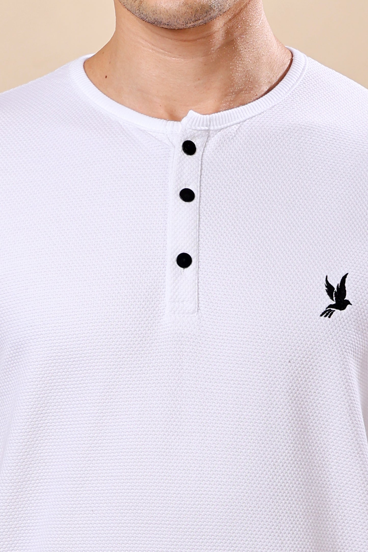 White Henley Neck T-Shirt – Minimalist Style, Maximum Comfort