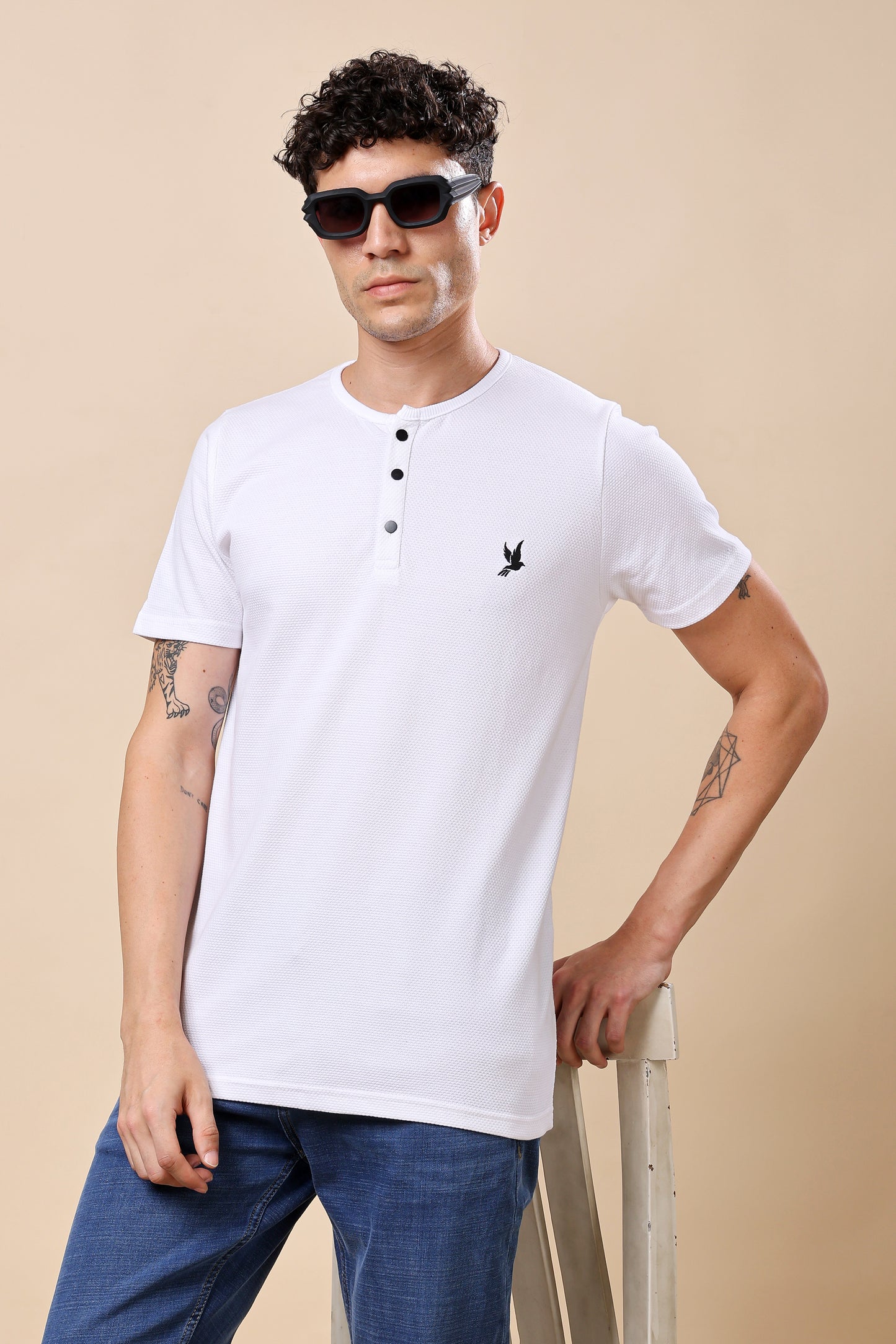White Henley Neck T-Shirt – Minimalist Style, Maximum Comfort