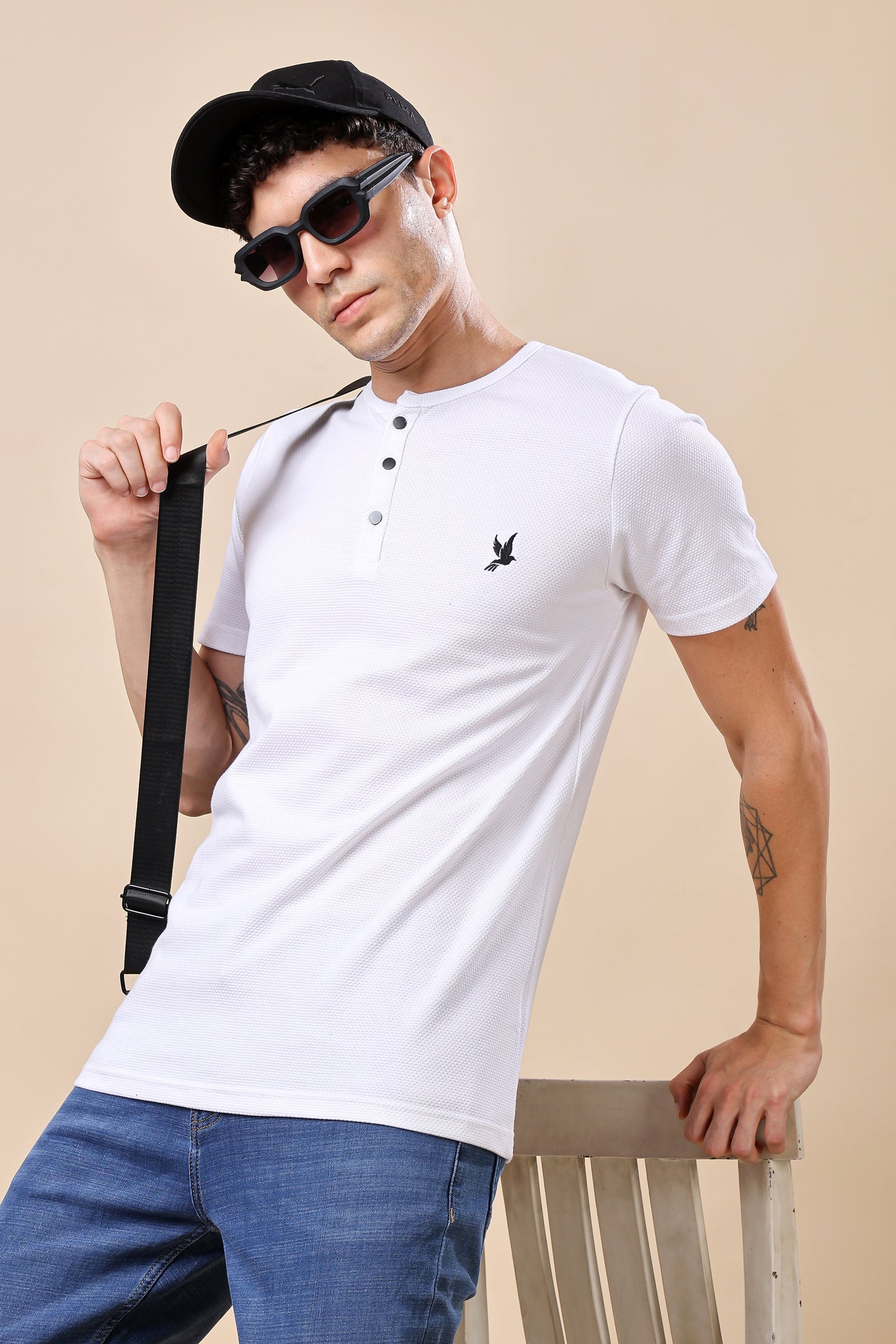 White Henley Neck T-Shirt – Minimalist Style, Maximum Comfort