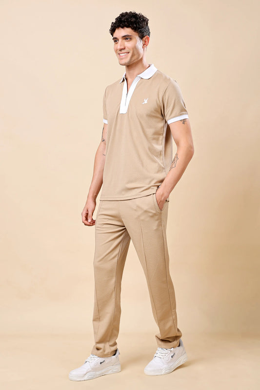 Men’s Beige Polo Co-ord Set (T-Shirt & Trousers)