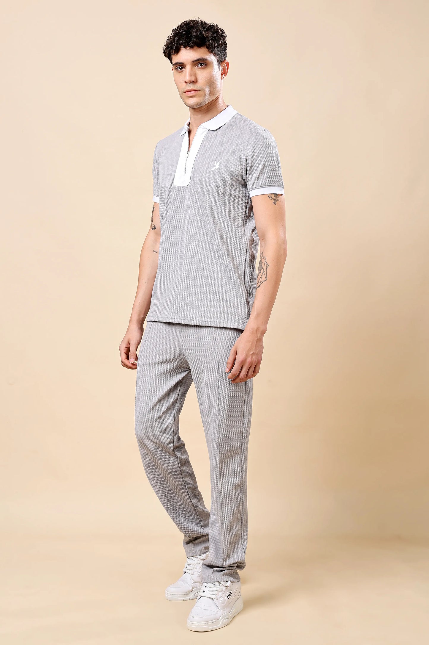 Men’s Grey Polo T-shirt & Trouser Co-ord Set