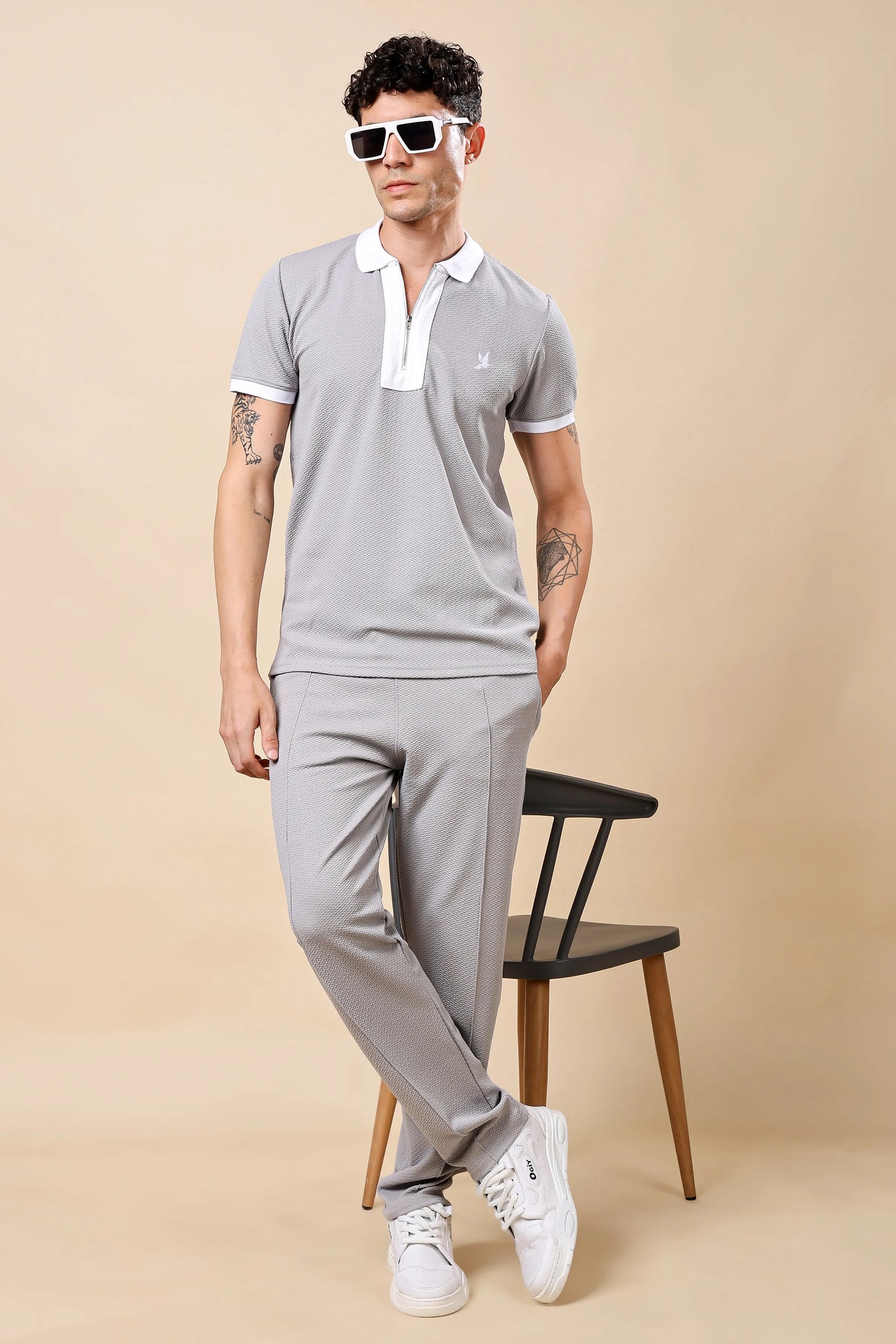 Men’s Grey Polo T-shirt & Trouser Co-ord Set