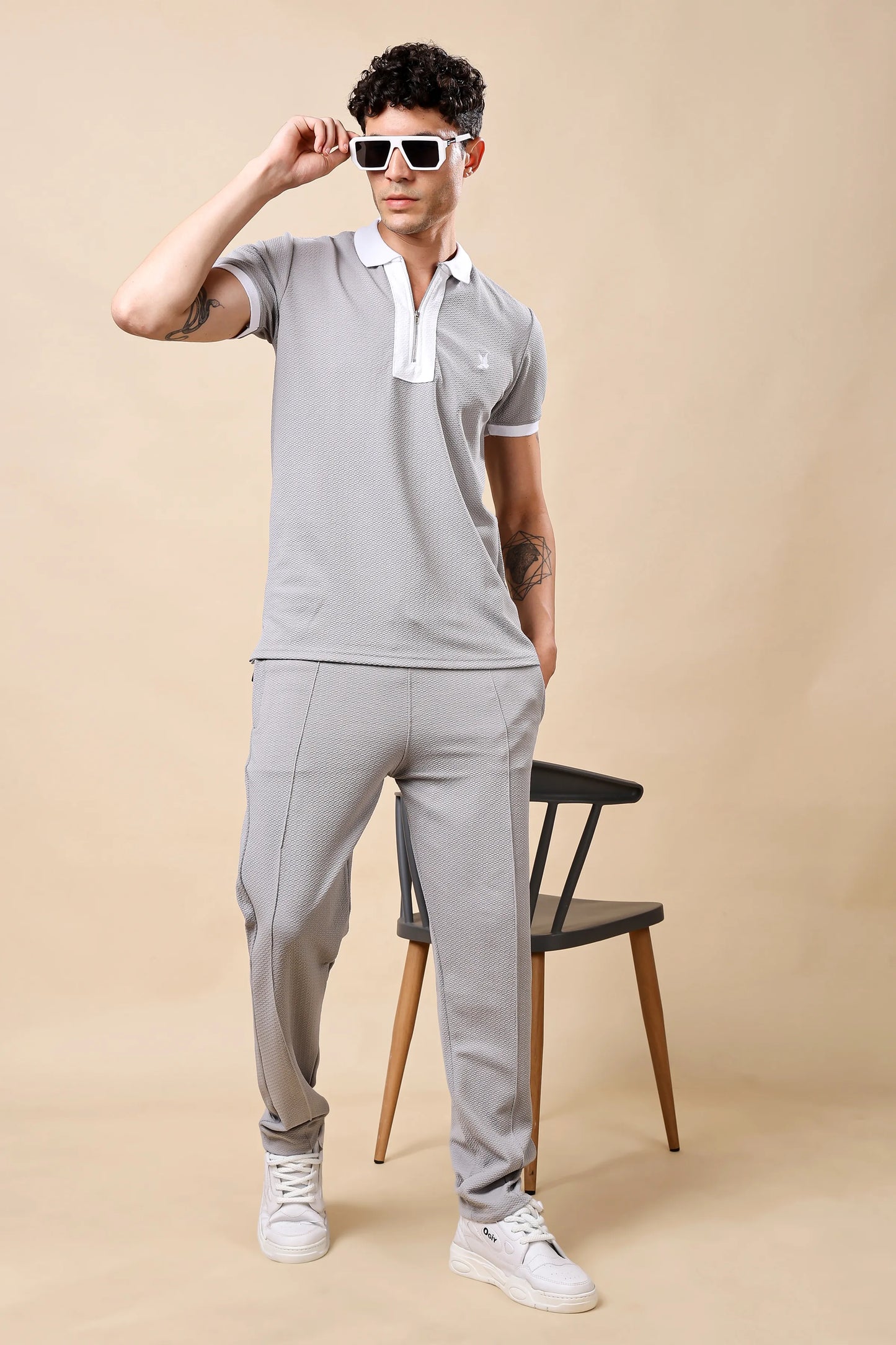 Men’s Grey Polo T-shirt & Trouser Co-ord Set