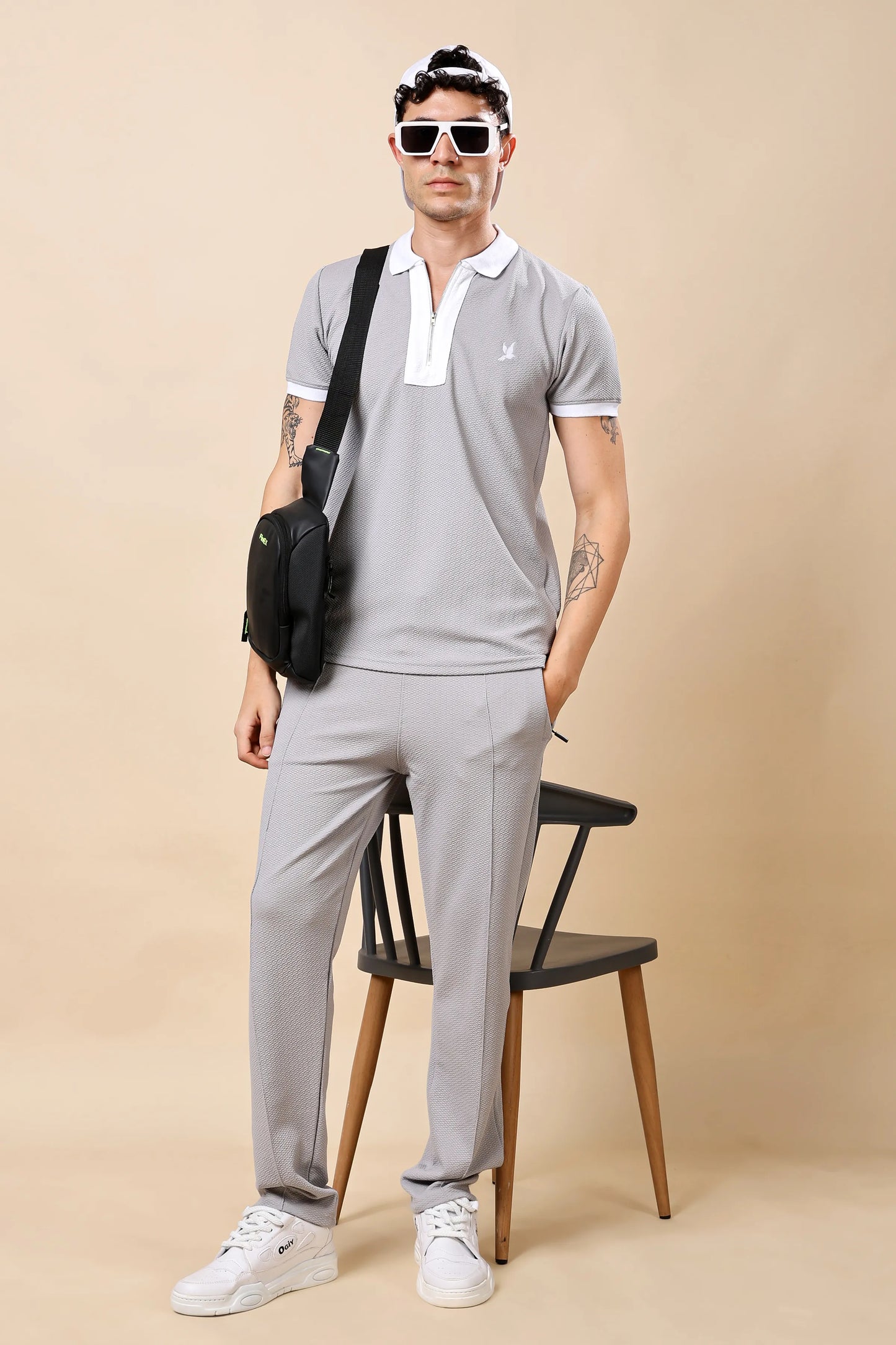 Men’s Grey Polo T-shirt & Trouser Co-ord Set