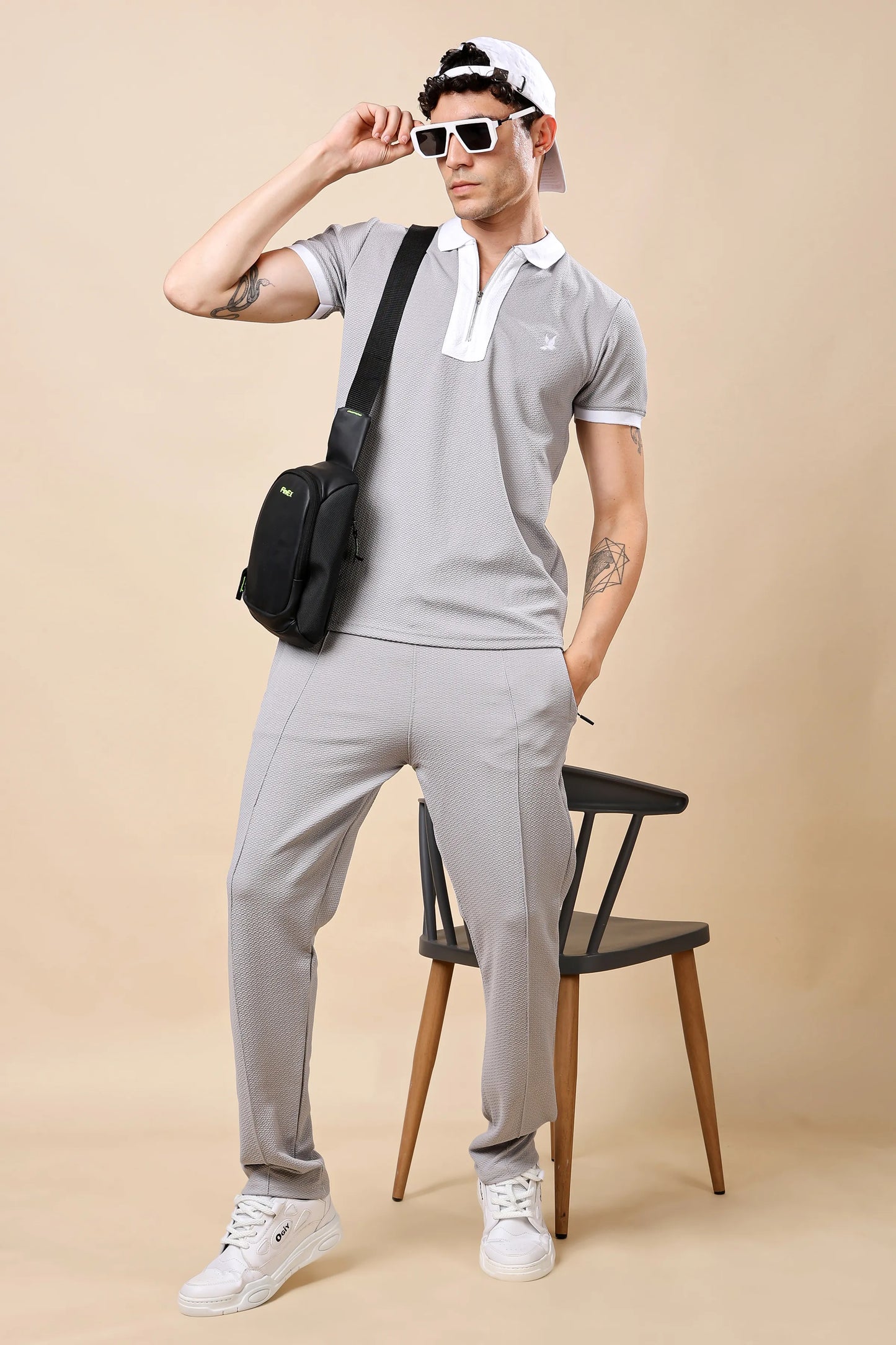 Men’s Grey Polo T-shirt & Trouser Co-ord Set