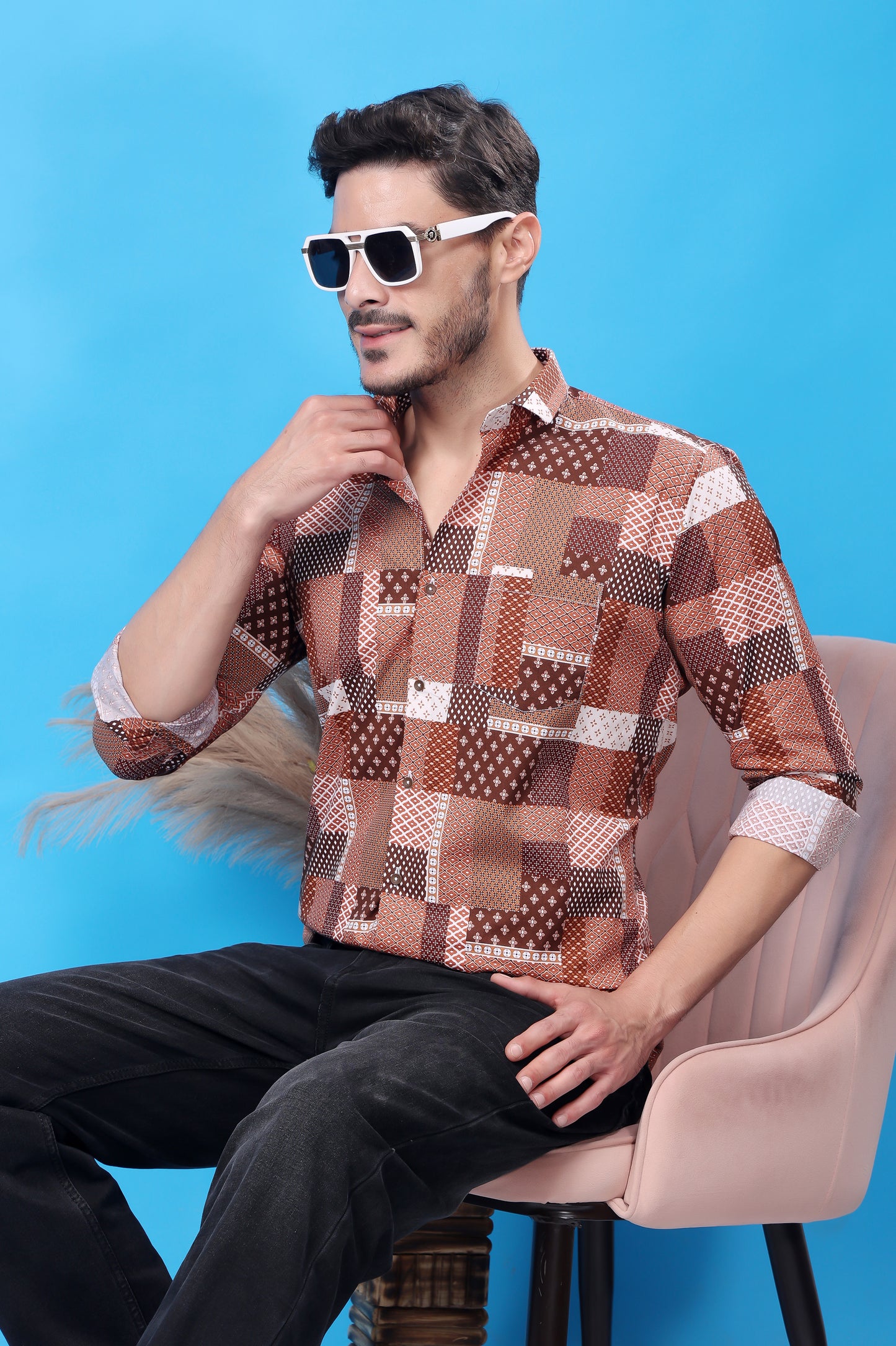 Men's Designer Patchwork Shirt – Bold Patterns, Timeless Style