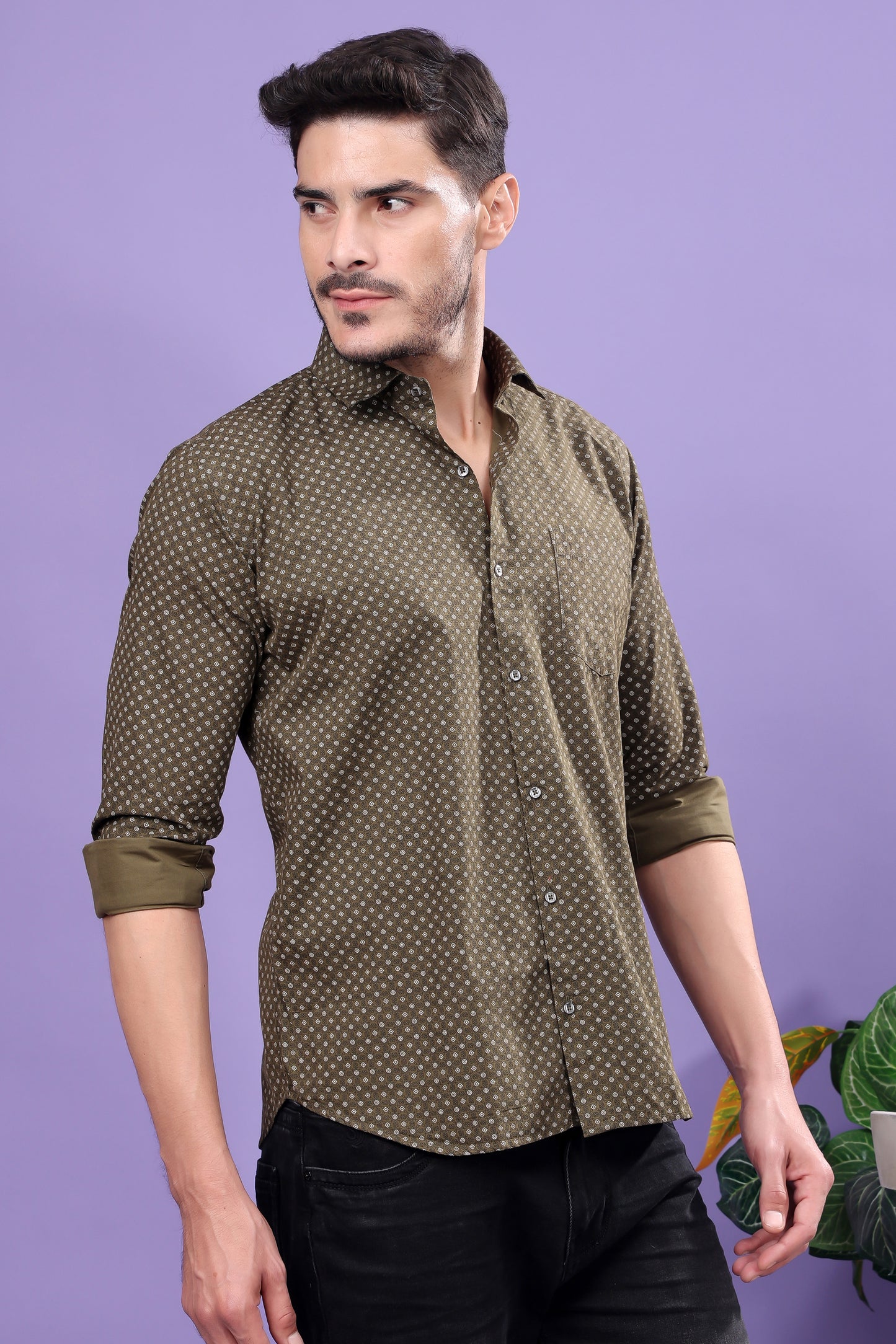 Olive Green Polka Dot Shirt – Classic Prints, Modern Appeal