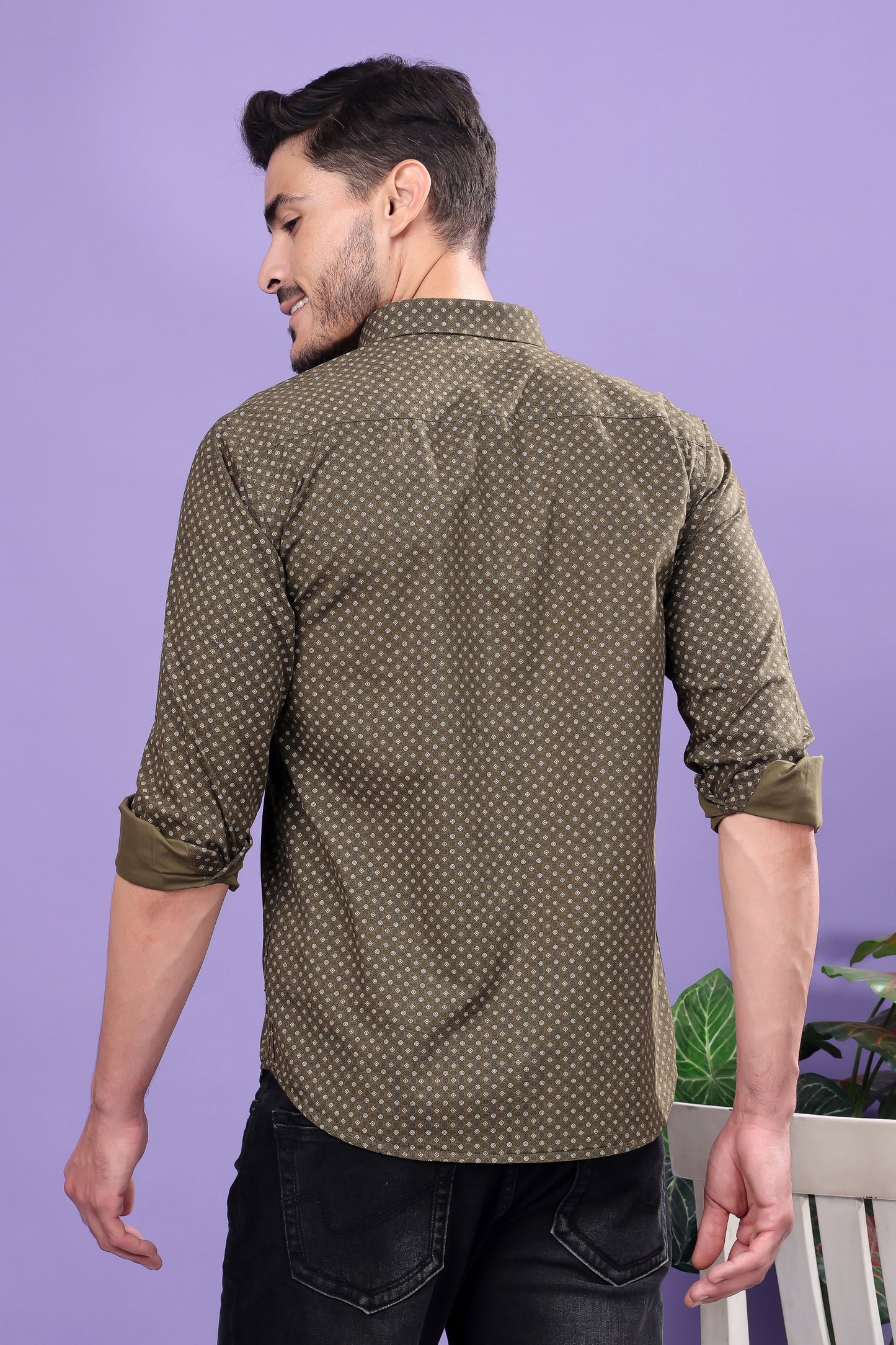 Olive Green Polka Dot Shirt – Classic Prints, Modern Appeal