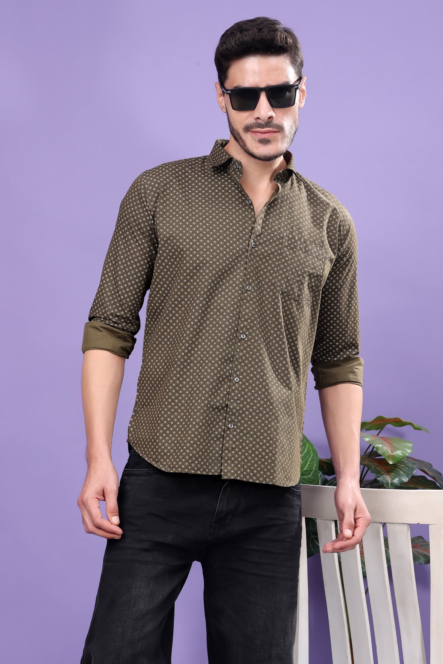 Olive Green Polka Dot Shirt – Classic Prints, Modern Appeal