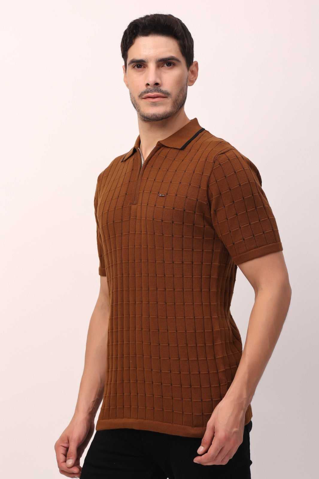 Brown Textured Polo Shirt – Modern Classic with a Bold Edge