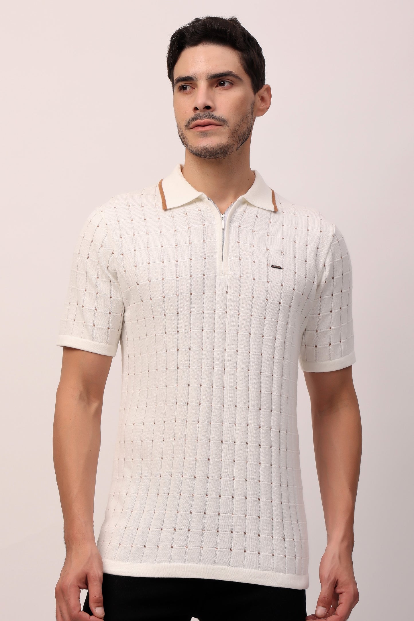 White Textured Polo Shirt – Classic Style with Modern Detailing