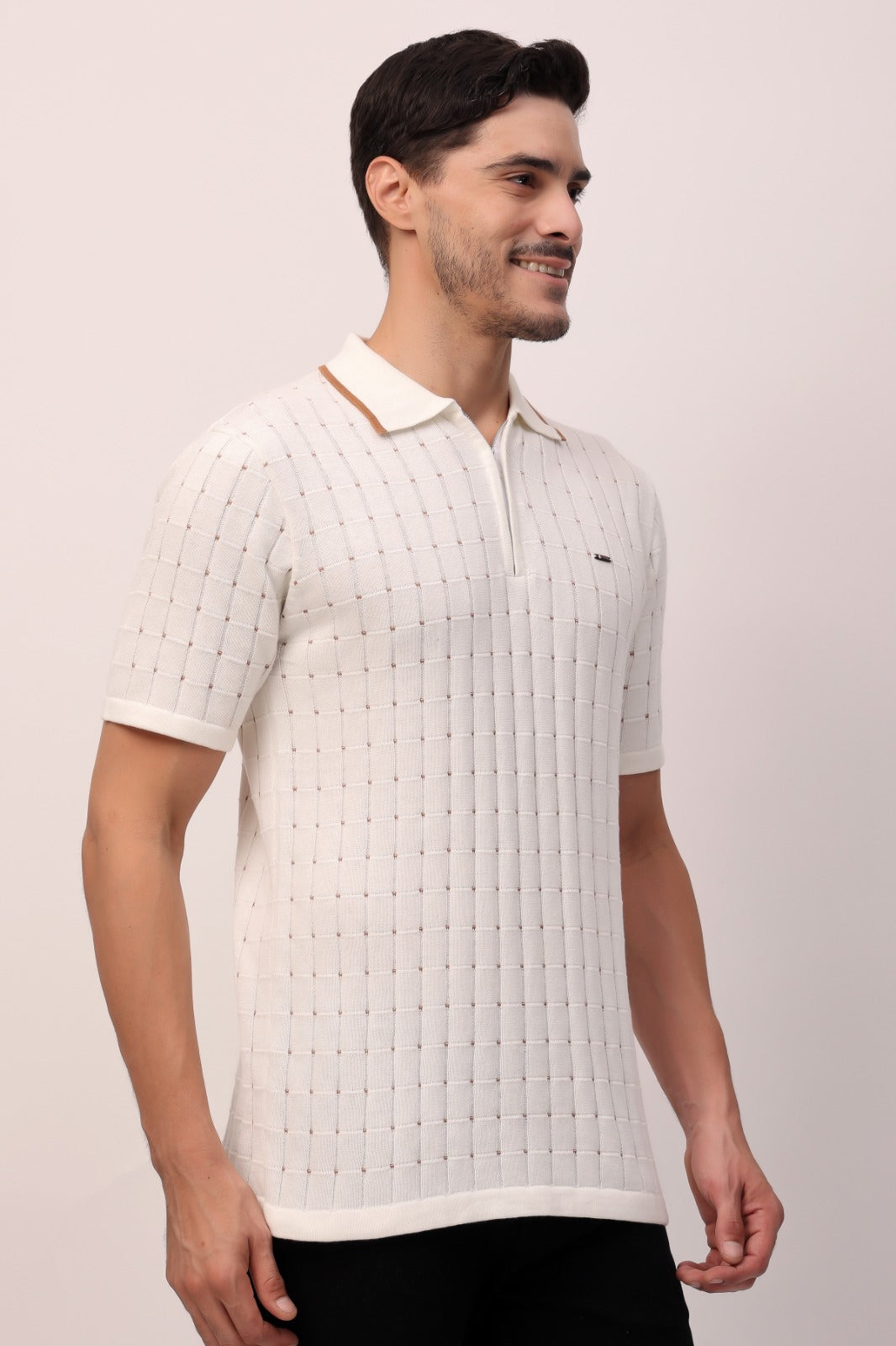 White Textured Polo Shirt – Classic Style with Modern Detailing