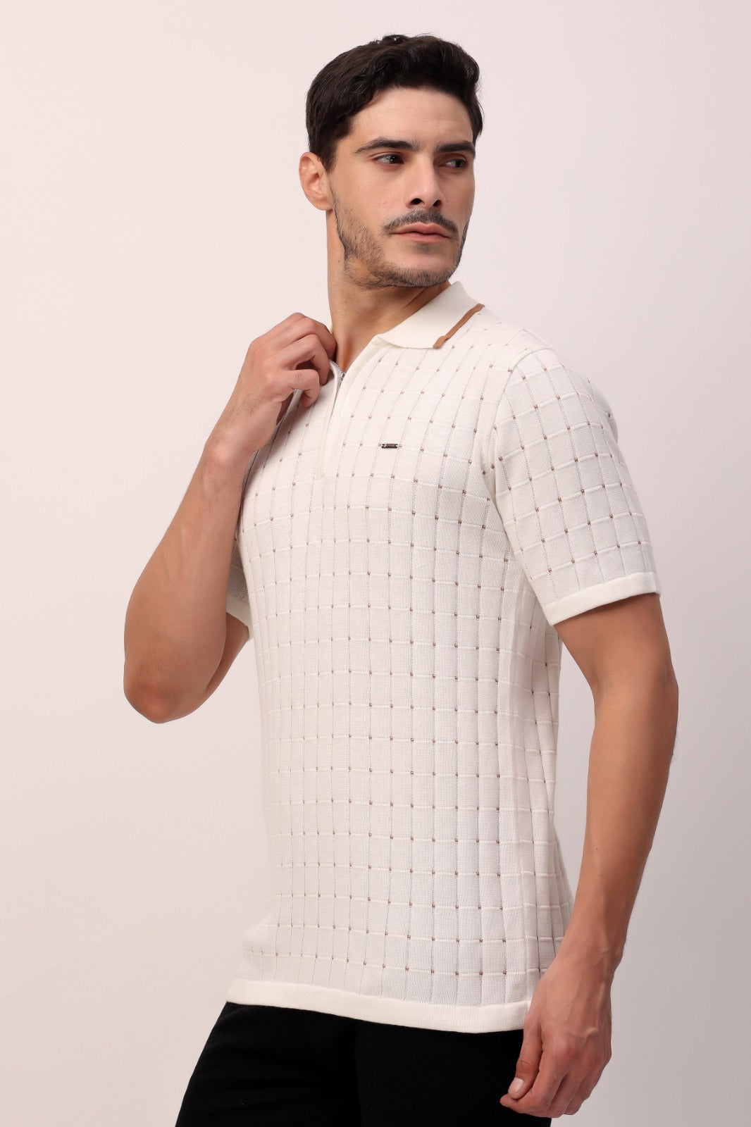 White Textured Polo Shirt – Classic Style with Modern Detailing