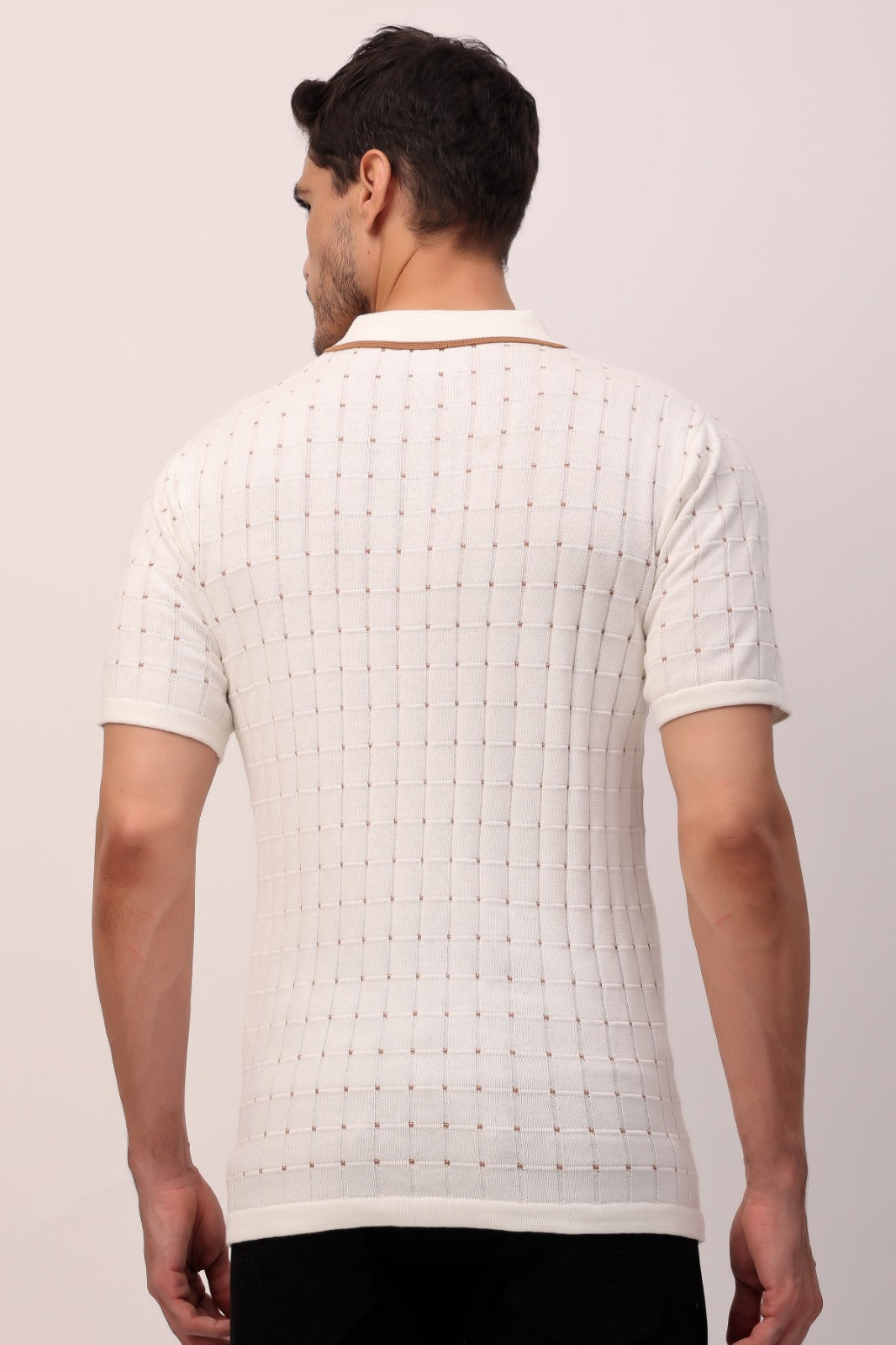 White Textured Polo Shirt – Classic Style with Modern Detailing
