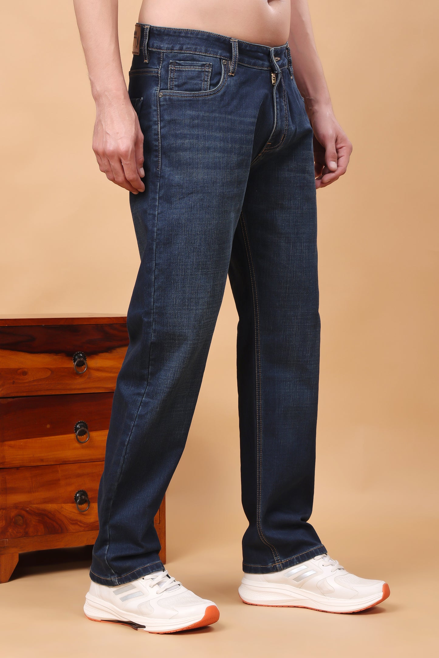 Classic Navy Blue Medium Wash Regular Fit Jeans