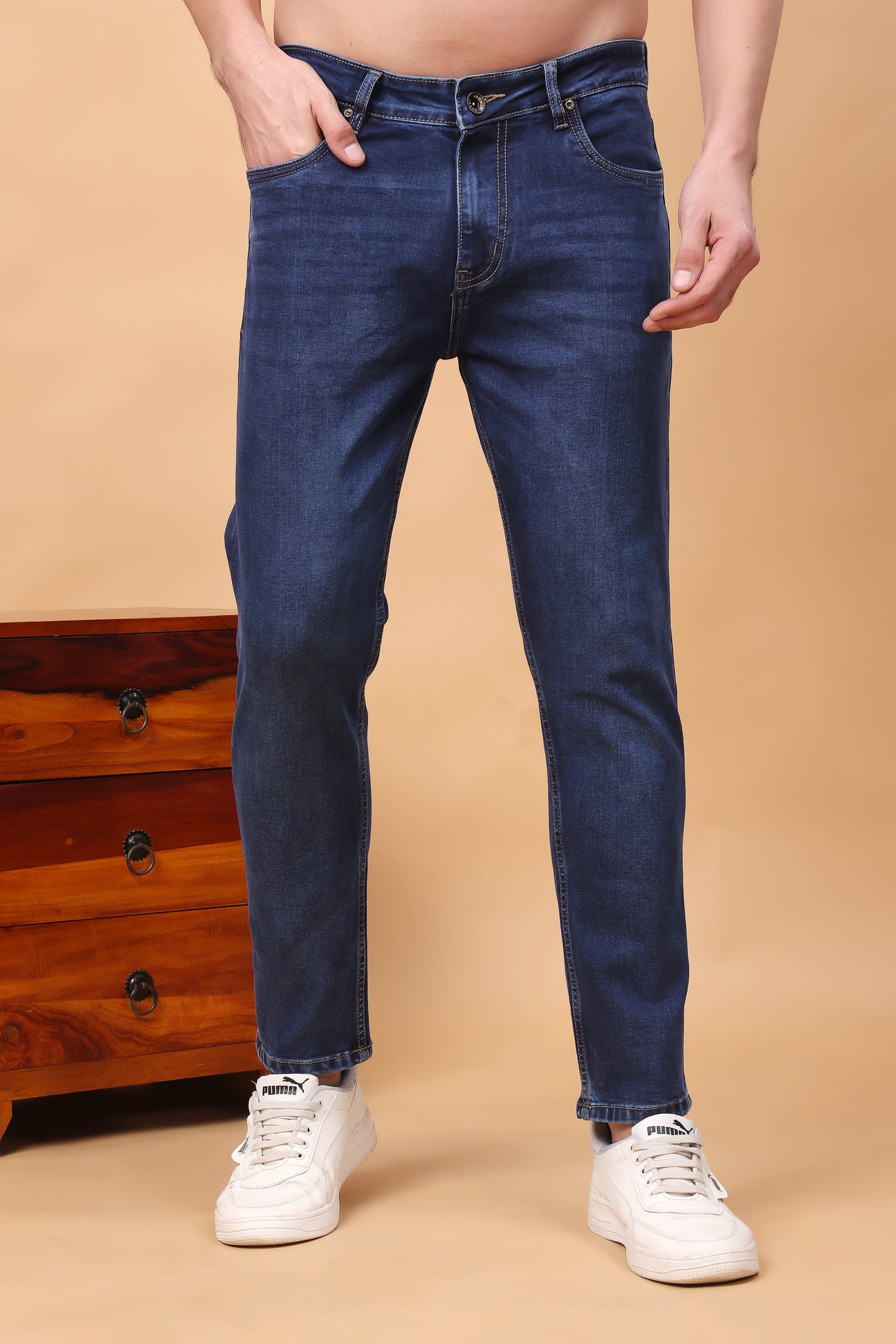 Classic Blue Stonewashed Tapered Fit Jeans