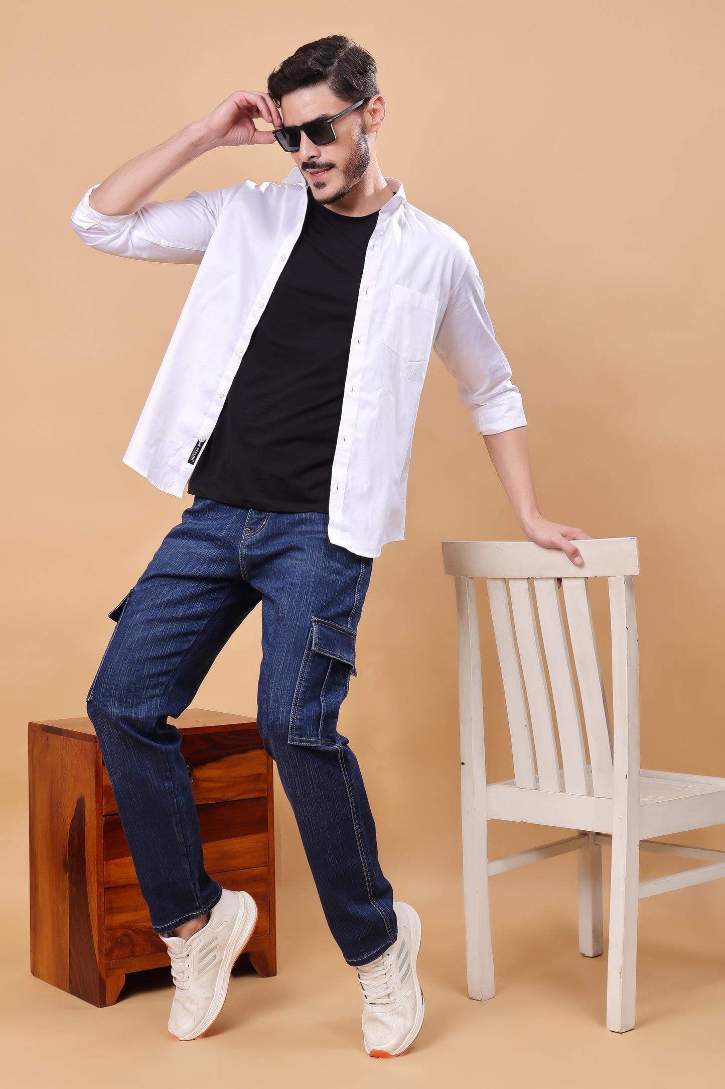 Dark Indigo Blue Multi-Pocket Cargo Denim Jeans