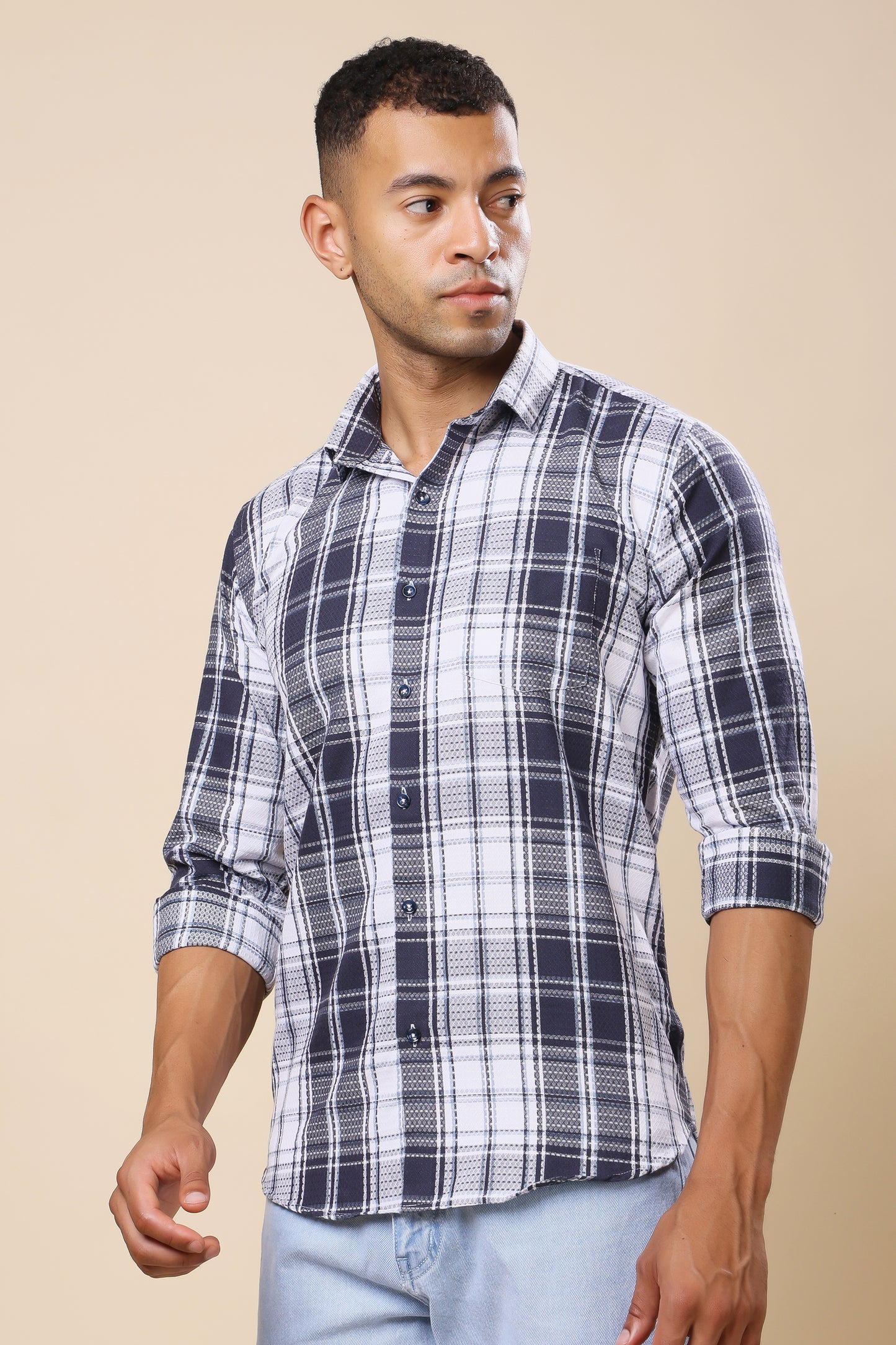 Navy & White Checkered Shirt – Timeless Patterns, Contemporary Cool