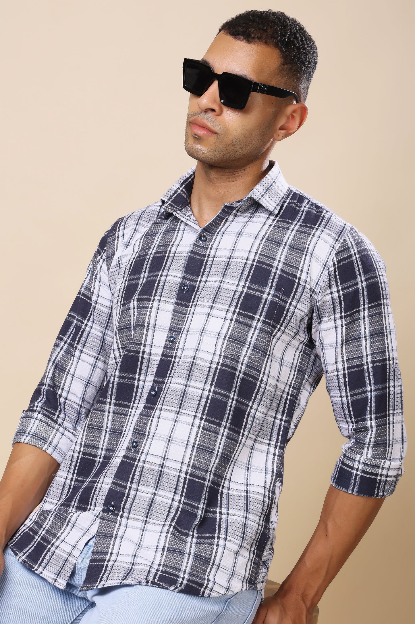 Navy & White Checkered Shirt – Timeless Patterns, Contemporary Cool