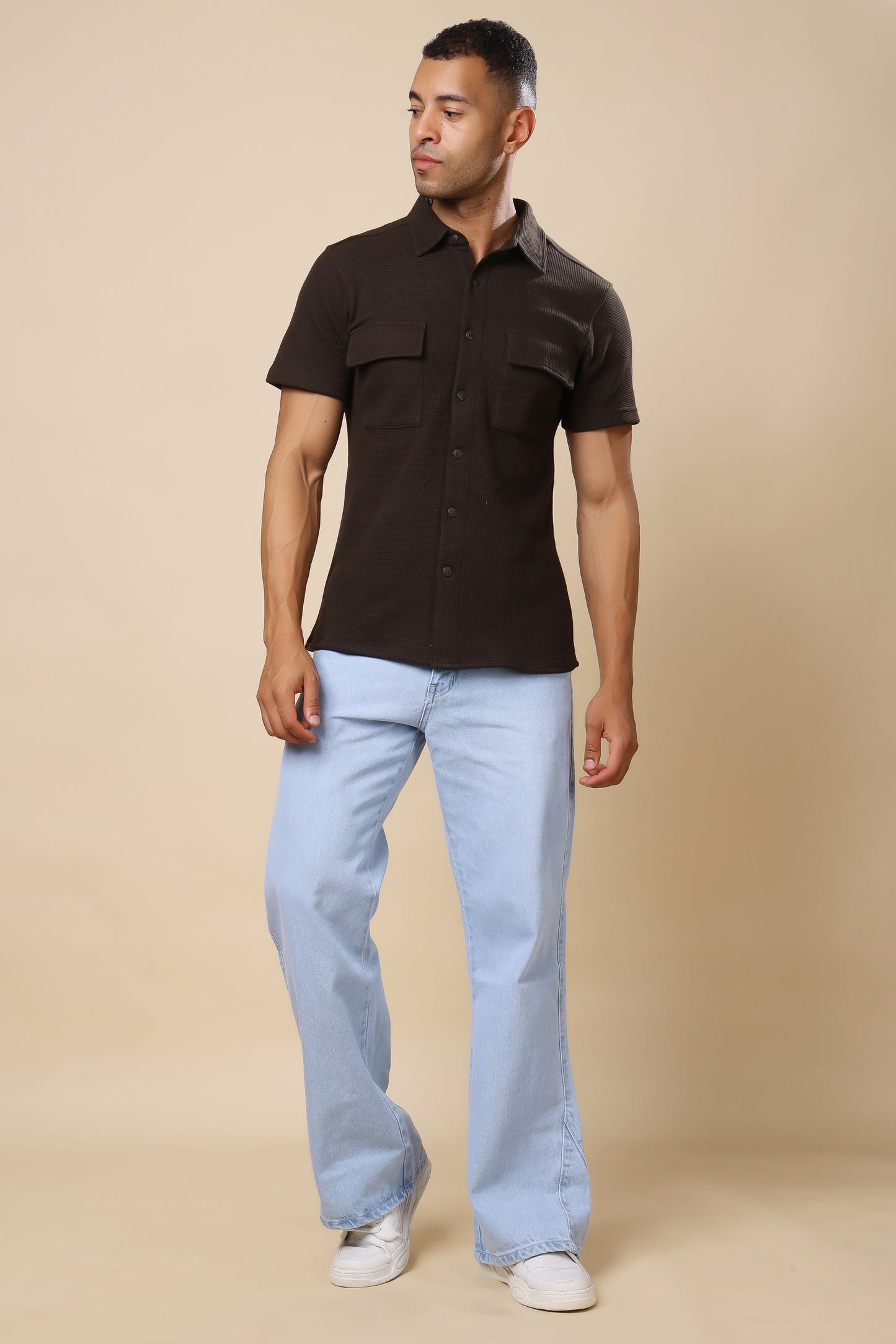 Brown Textured Utility Shirt – Earthy Tones, Tactical Style