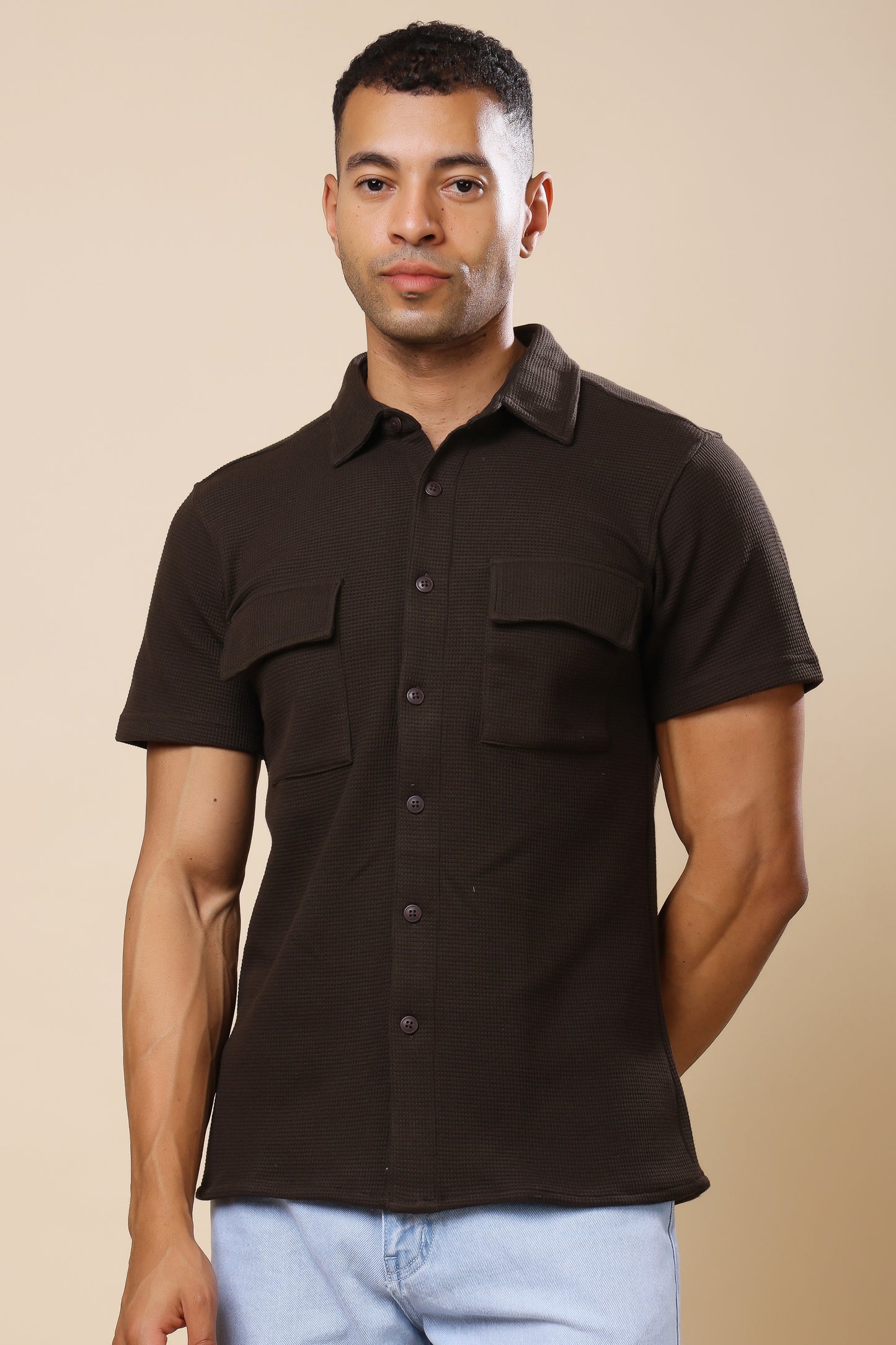 Brown Textured Utility Shirt – Earthy Tones, Tactical Style