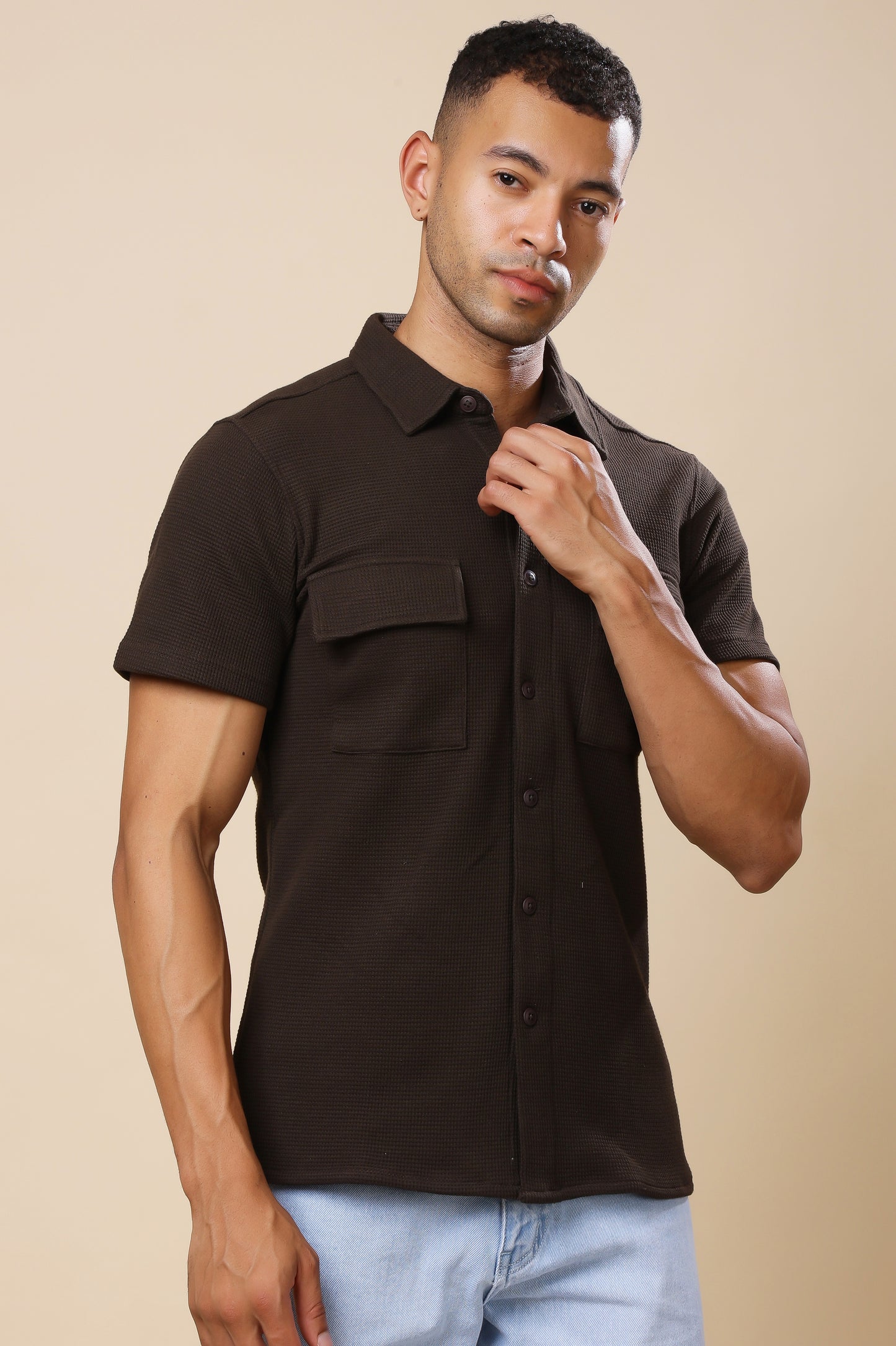 Brown Textured Utility Shirt – Earthy Tones, Tactical Style