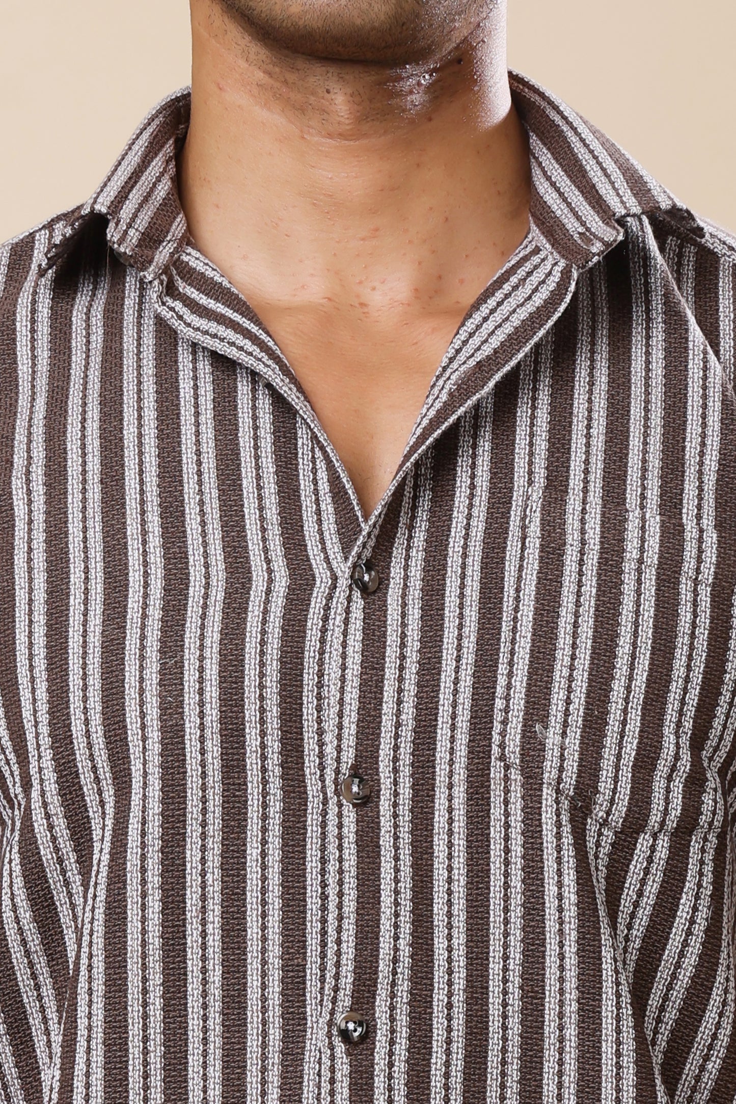 Men's Brown Striped Short - Sleeve Shirt