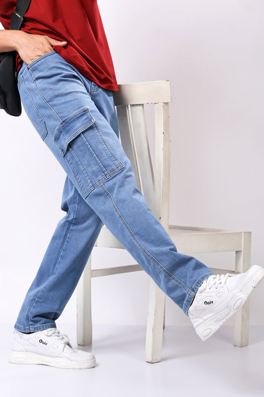 Urban Cargo Denim Jeans - Light Wash
