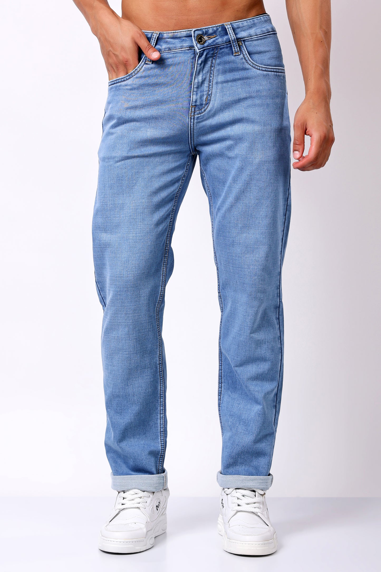 Classic Light Wash Straight-Leg Denim Jeans