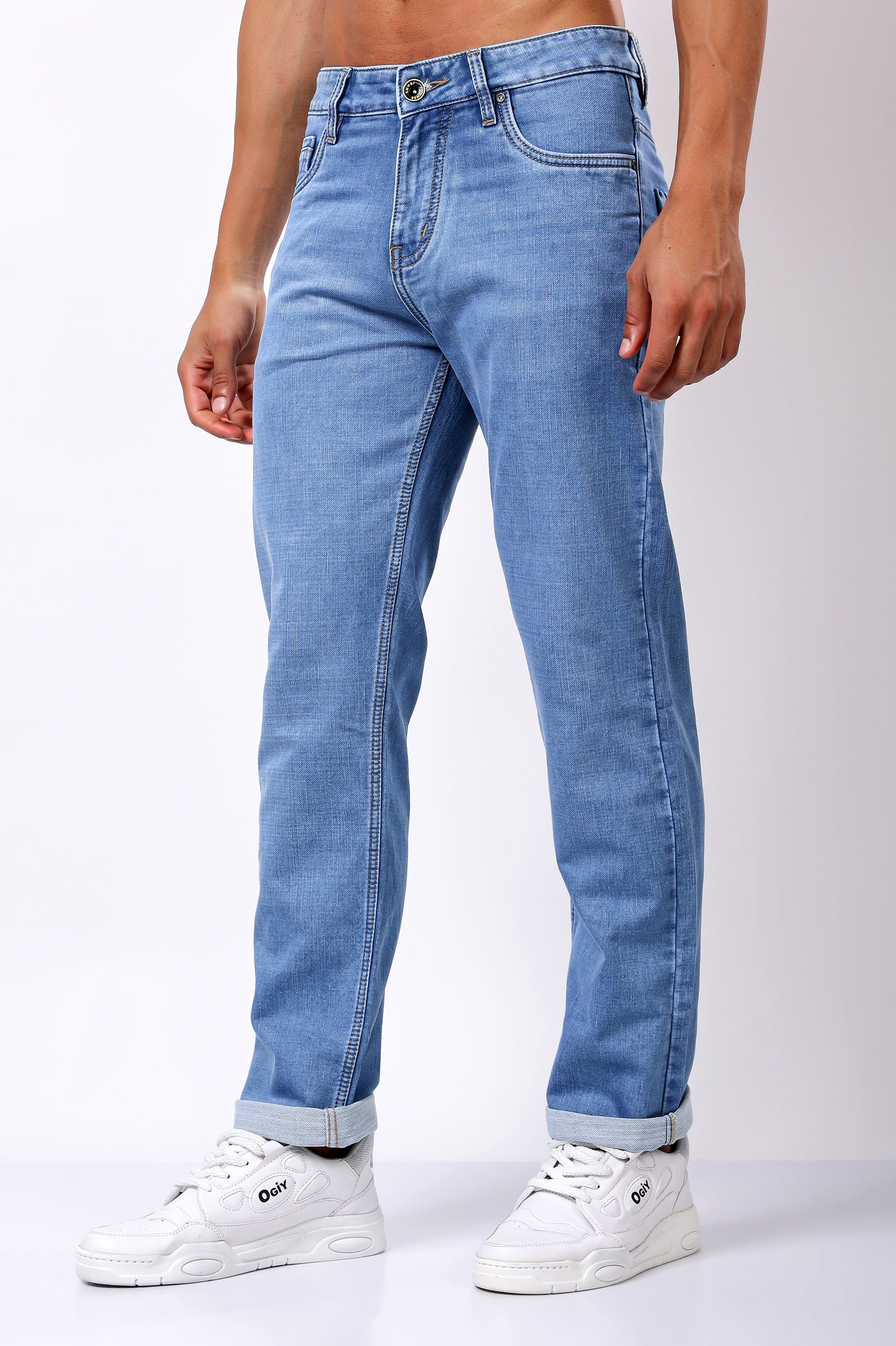 Classic Light Wash Straight-Leg Denim Jeans