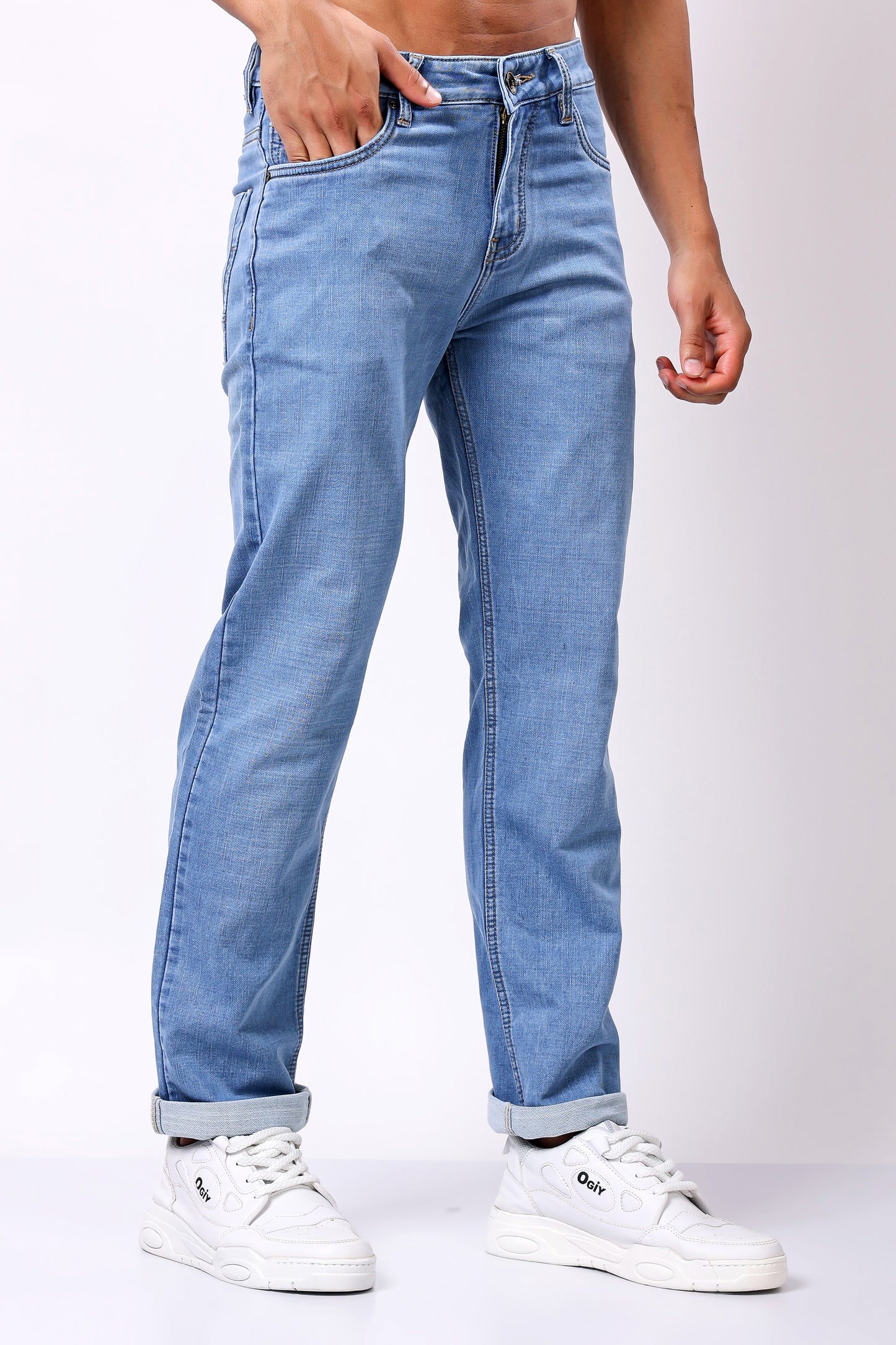 Classic Light Wash Straight-Leg Denim Jeans