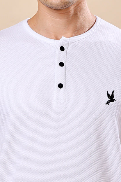 White Henley Neck T-Shirt – Minimalist Style, Maximum Comfort