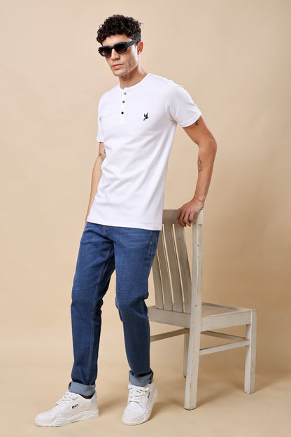 White Henley Neck T-Shirt – Minimalist Style, Maximum Comfort