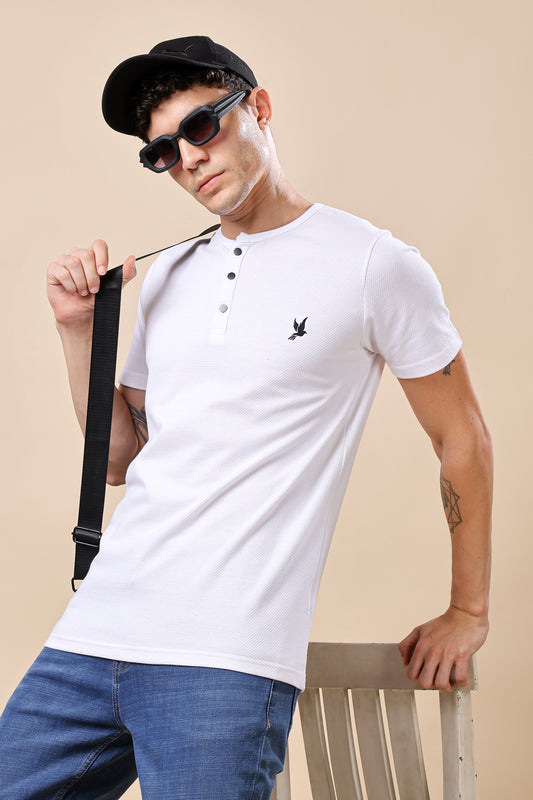 White Henley Neck T-Shirt – Minimalist Style, Maximum Comfort
