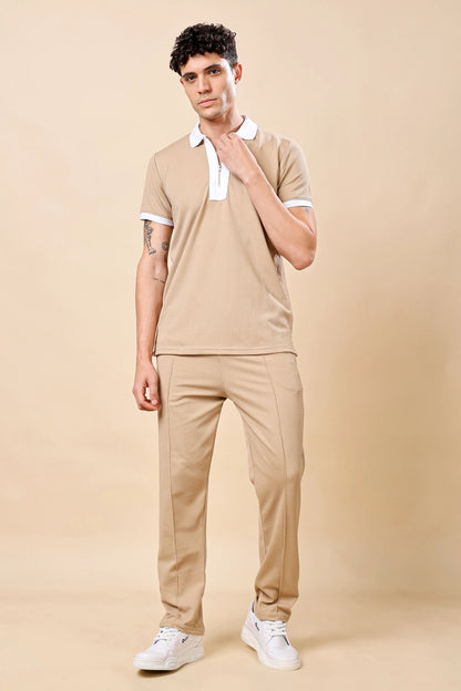 Men’s Beige Polo Co-ord Set (T-Shirt & Trousers)