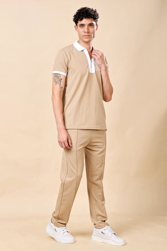 Men’s Beige Polo Co-ord Set (T-Shirt & Trousers)