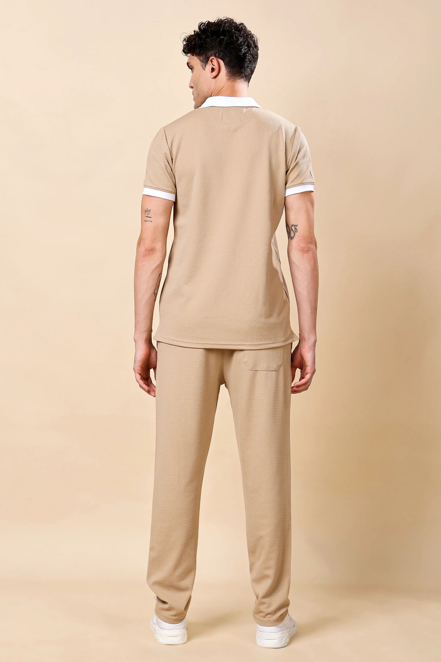 Men’s Beige Polo Co-ord Set (T-Shirt & Trousers)