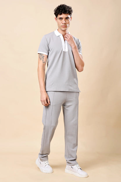 Men’s Grey Polo T-shirt & Trouser Co-ord Set