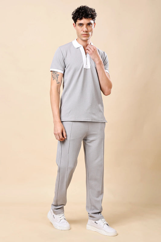 Men’s Grey Polo T-shirt & Trouser Co-ord Set
