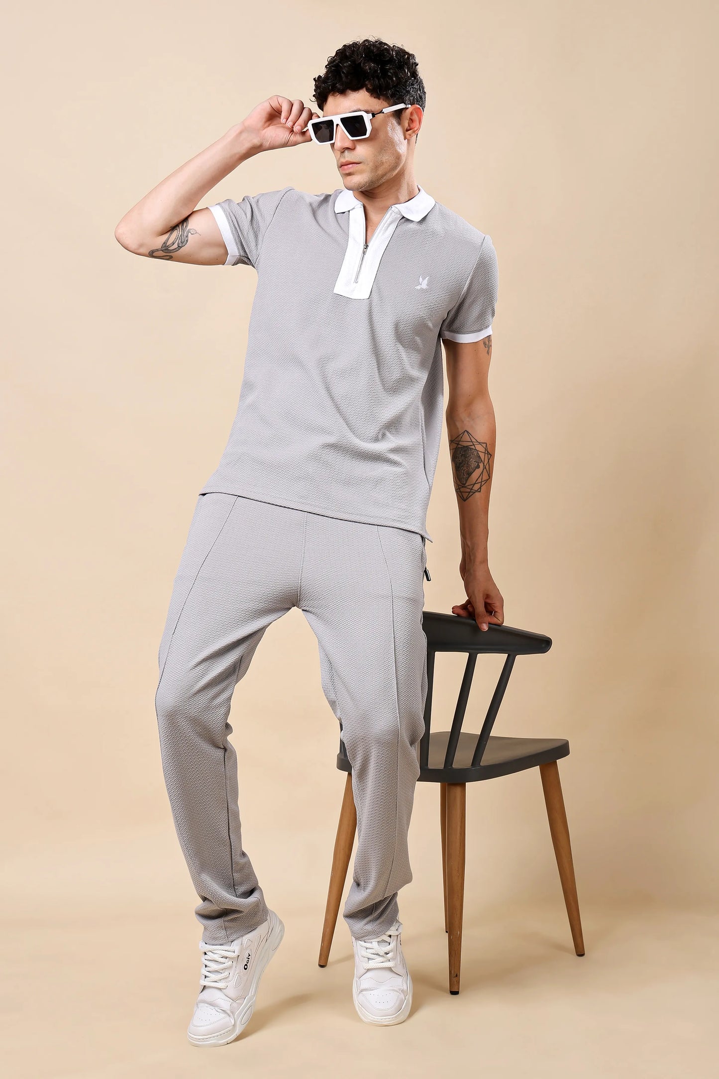Men’s Grey Polo T-shirt & Trouser Co-ord Set