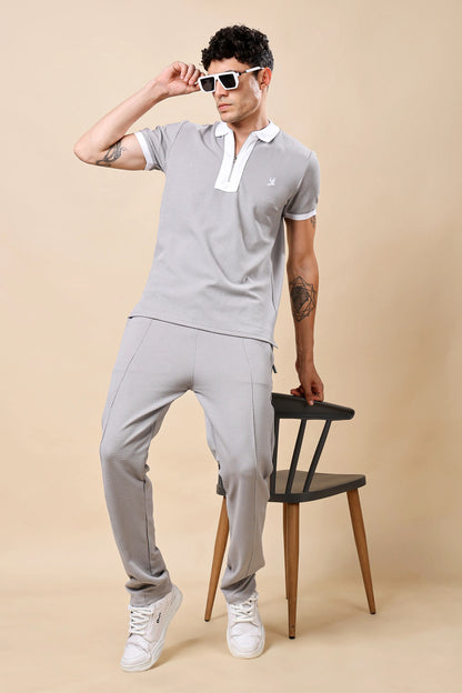 Men’s Grey Polo T-shirt & Trouser Co-ord Set