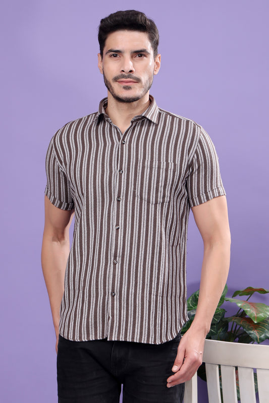 Men's Brown Striped Short - Sleeve Shirt