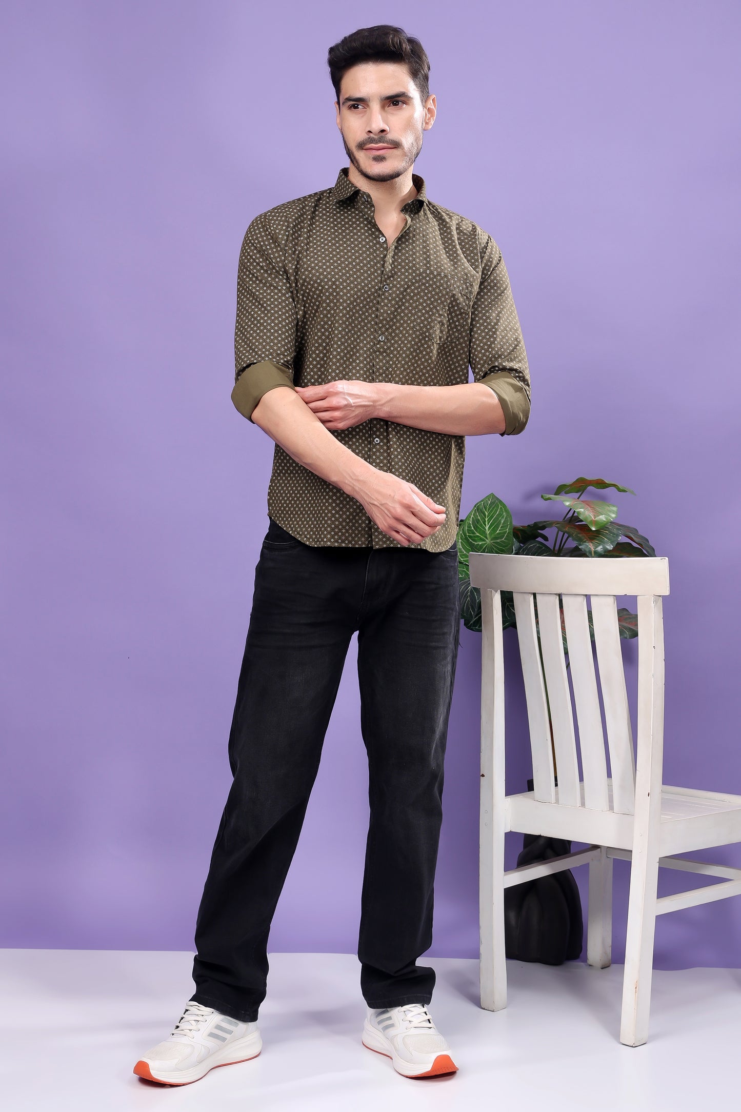 Olive Green Polka Dot Shirt – Classic Prints, Modern Appeal